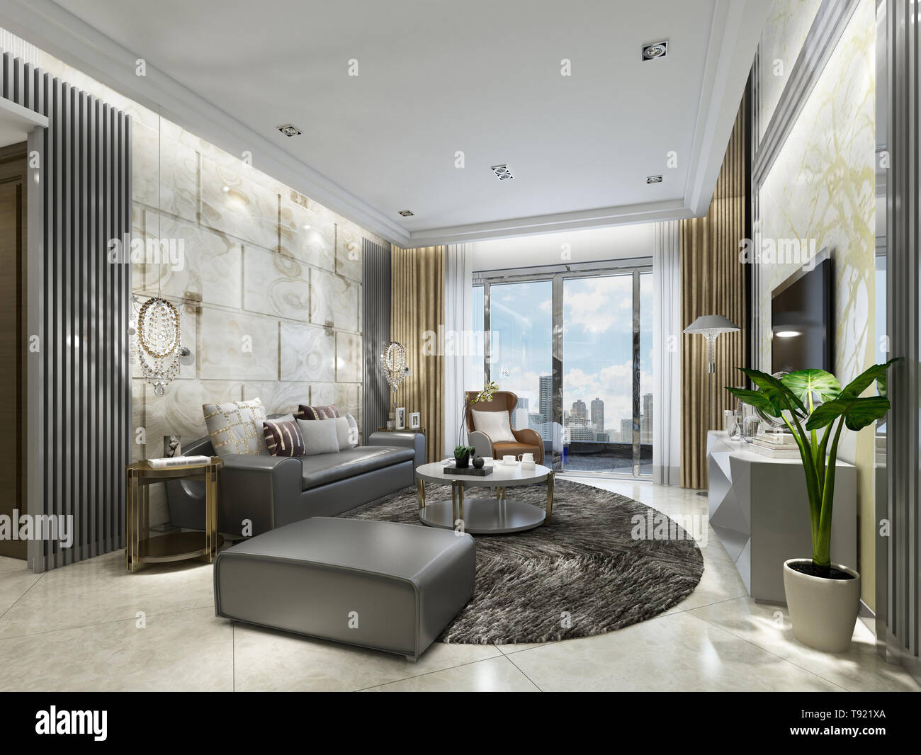 3D-Render modernes Wohnzimmer Stockfoto