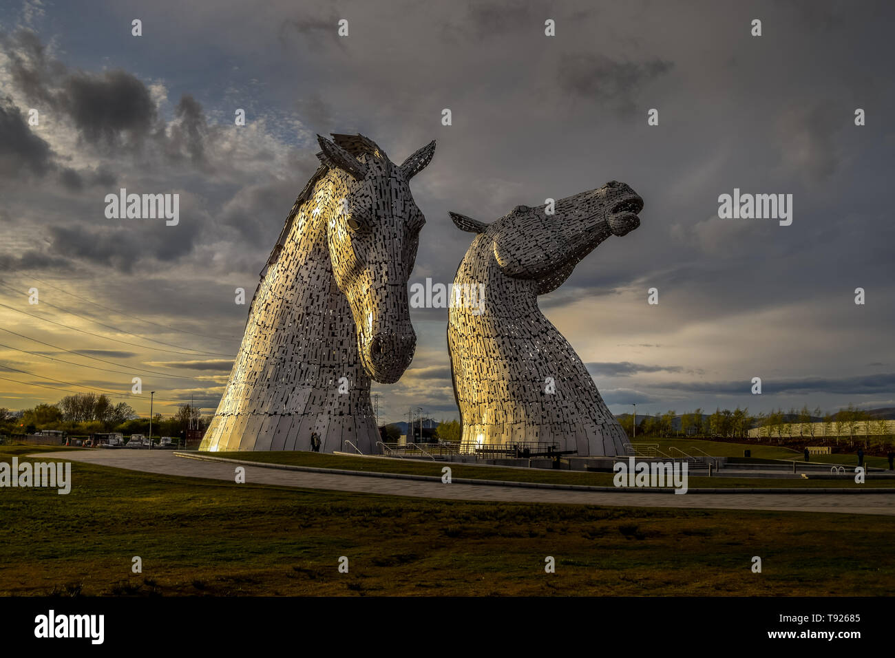 Die Kelpies in der Nähe von Falkirk, Schottland, Großbritannien Stockfoto