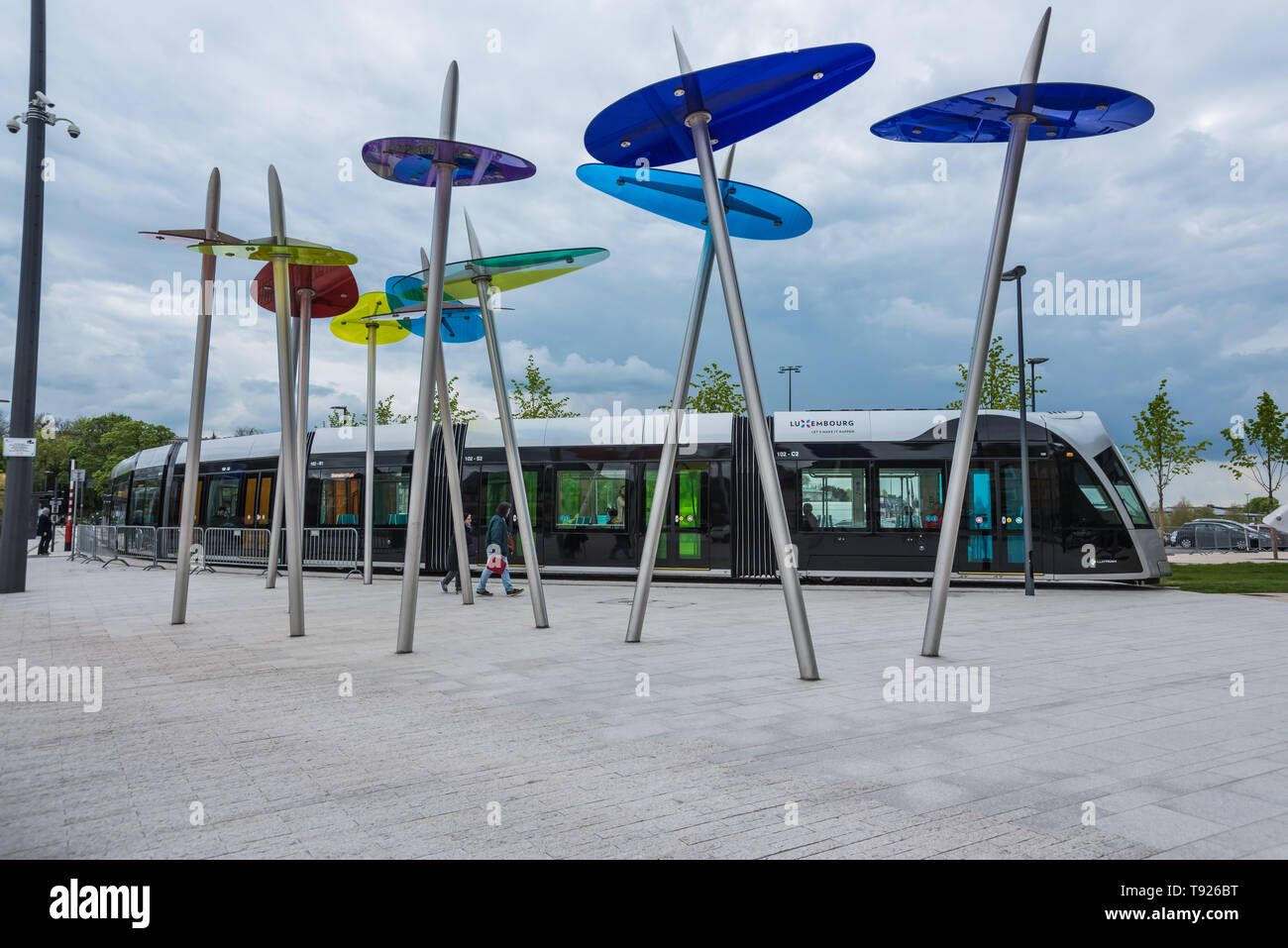 Stater Straßenbahn (Dt.: Städtische Straßenbahn) ist die Bahnlinie der luxemburgischen Hauptstadt Luxemburg, sterben bin 10 sterben. Dezember 2017 eröffnet wurde. D Stockfoto