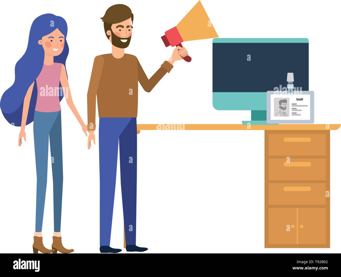 Paar in die Arbeit im Büro mit weißem Hintergrund Stock Vektor