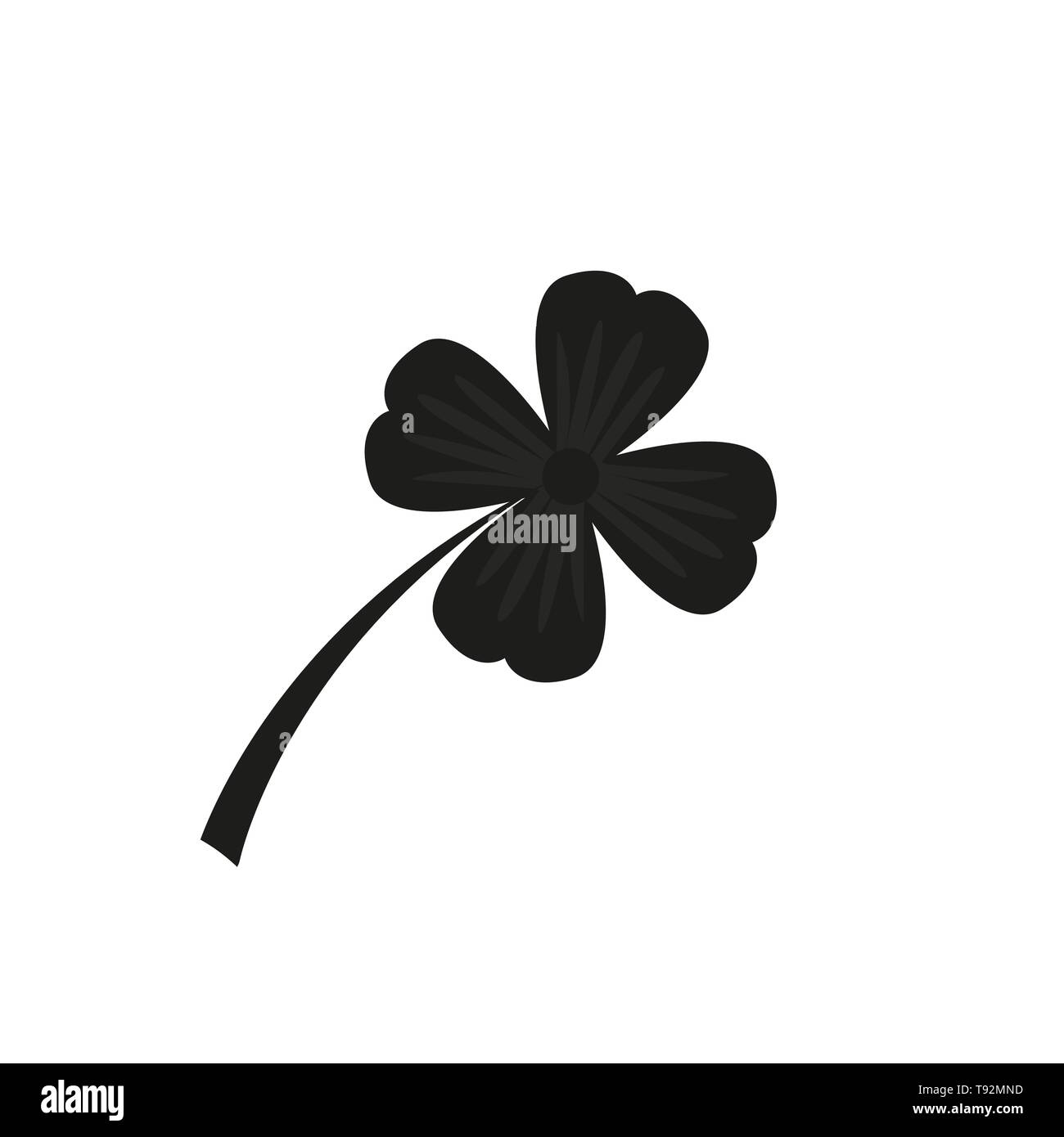 Vierblättriges Kleeblatt Symbol. Schwarzes Symbol auf weißem Hintergrund. Clover Silhouette. Einfach auf das Symbol. Web site Seite und mobile App Design Vector Element. Stock Vektor