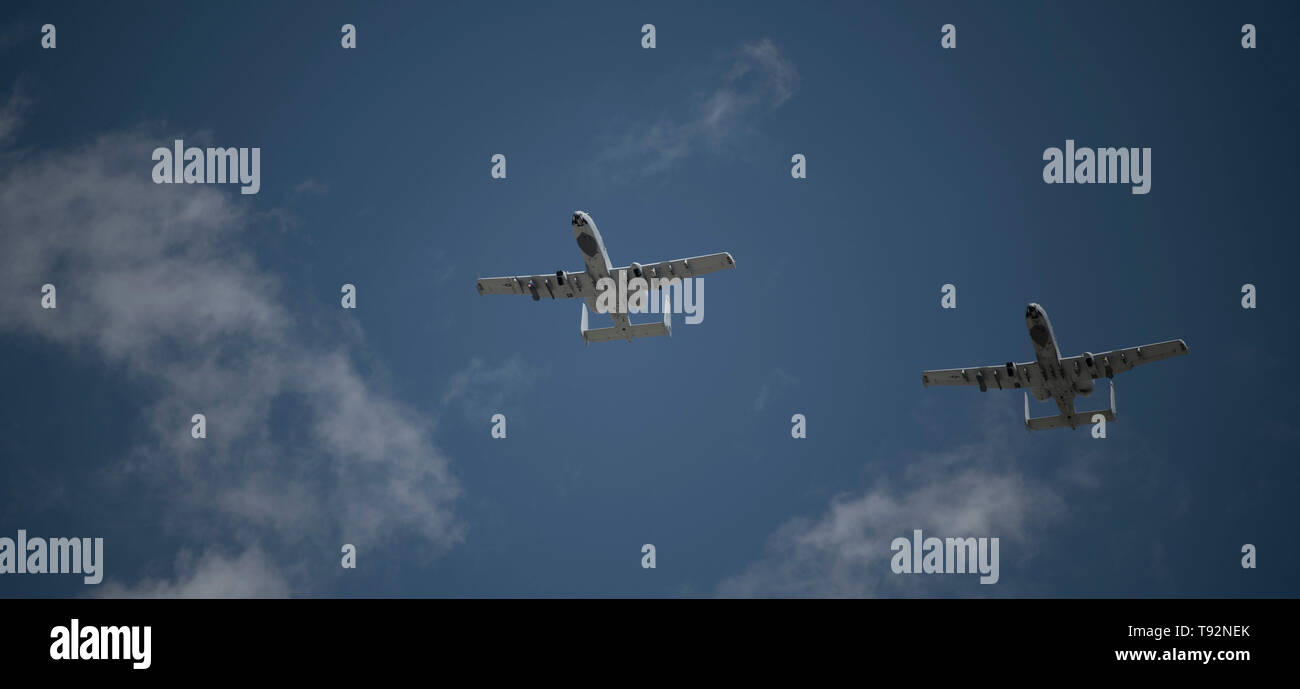 Mitglieder der 122 Fighter Wing, Indiana Air National Guard, an einem Fort Wayne TinCaps baseball spiel, 5. Mai 2019, im Parkview Feld in Fort Wayne, Indiana. Die 122. eine Überführung mit zwei C-A-10 Thunderbolt II Flugzeuge und förderte die 2019 Fort Wayne Air Show. (U.S. Air National Guard Foto von älteren Flieger Rita Jimenez) Stockfoto