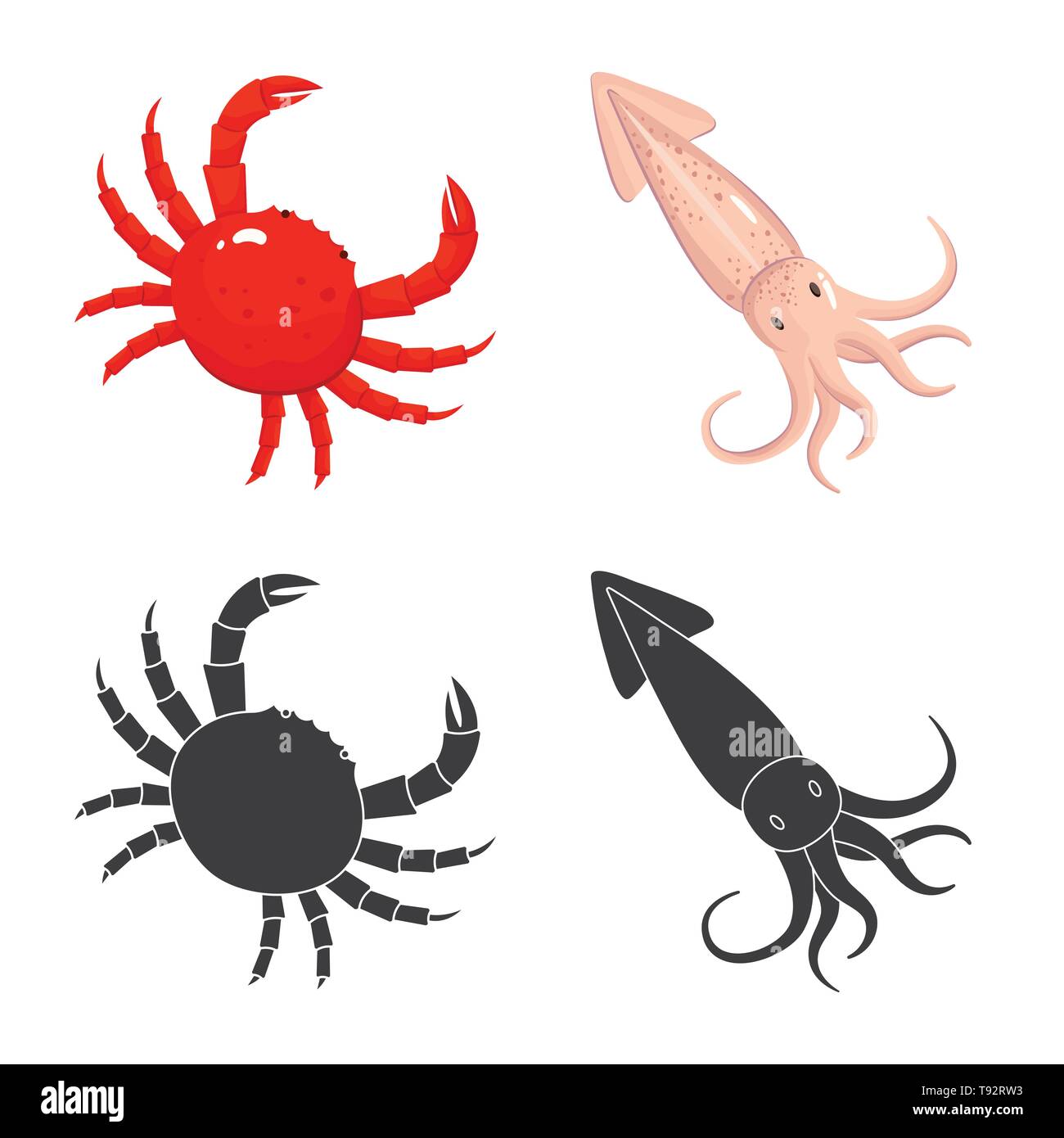 Krabben, Tintenfisch, Shell, Squid, Rot, Tentakel, Schalentiere, Monster, Strand, Kreatur, Fisch, Riese, Wasser, Kraken, Tentakeln, Langusten, frisch, Restaurant, Markt-, Marine-, Lebensmittel-, Meer, Fisch, gesund, Produkt, Ozean, Set, Vector, Icon, Illustration, isoliert, Sammlung, Design, Element, Grafik, Zeichen, Vektor, Vektoren, Stock Vektor