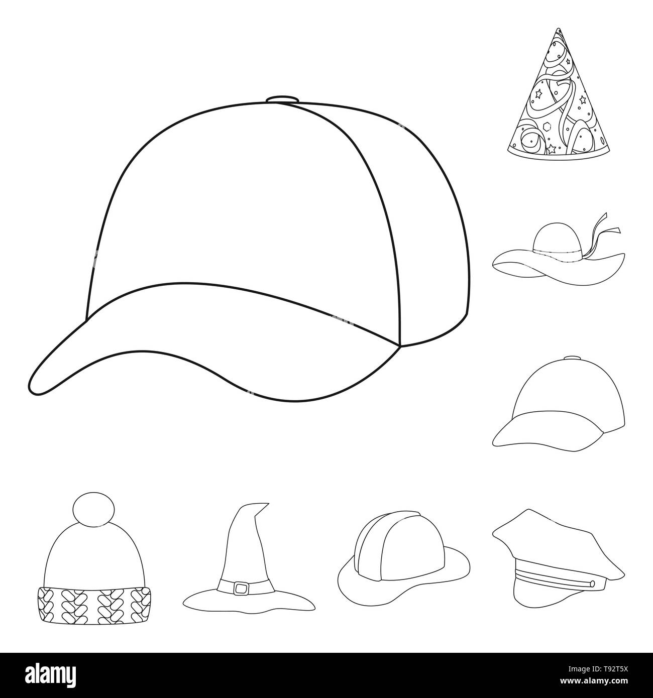 Isoliertes Objekt von Kopfbedeckungen und napper Symbol. Sammlung von Kopfbedeckungen und Helm vektor Illustration. Stock Vektor