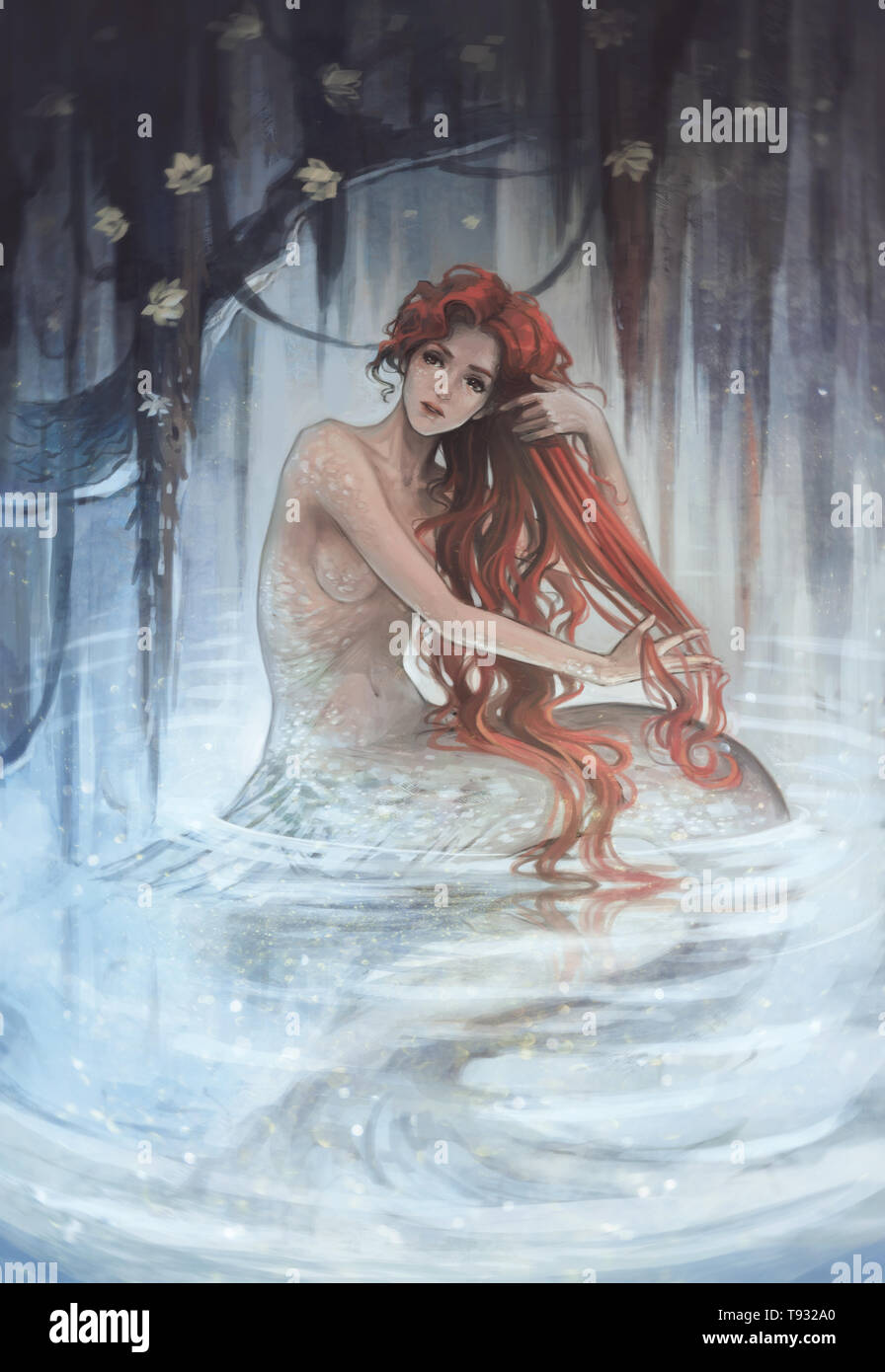 Schone Meerjungfrau Girl Im Magic Lake Stockfotografie Alamy