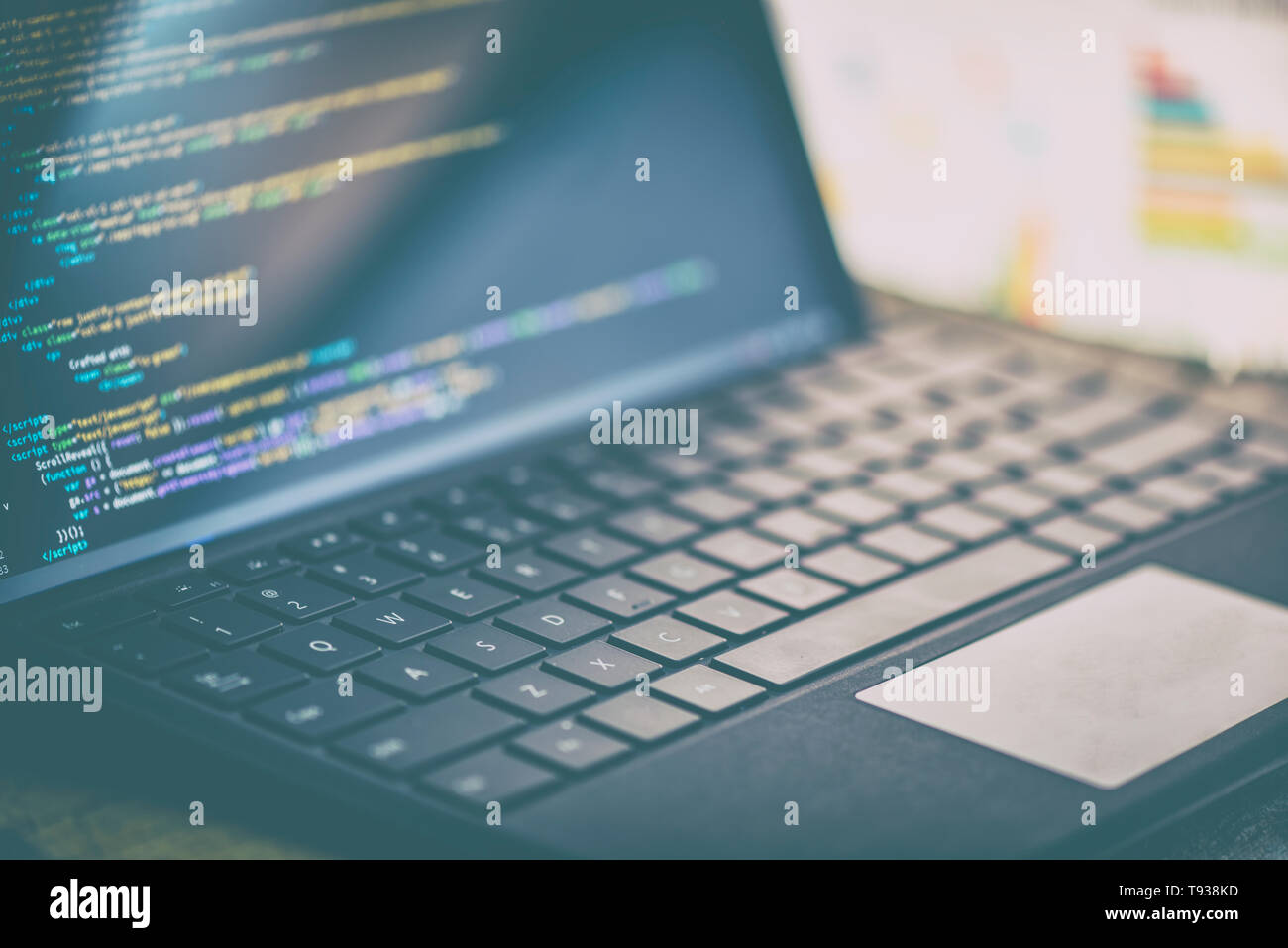 Closeup Codierung auf dem Bildschirm, Coding html und Programmierung auf dem Bildschirm laptop, Web Development, Entwickler Stockfoto