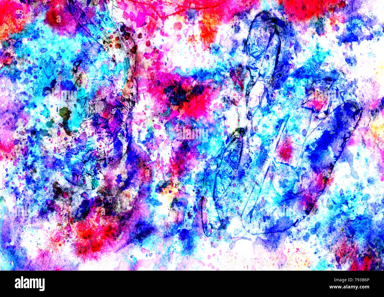 Abstrakte künstlerische Hand gemalte Aquarell, Rosa, Blau, Weiß der Farbpalette Stockfoto