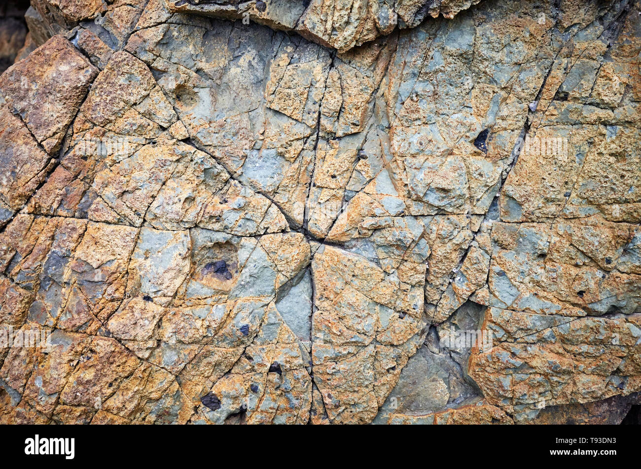 In der Nähe Bild von einem Felsen Oberfläche, natürlichen Hintergrund oder Textur. Stockfoto