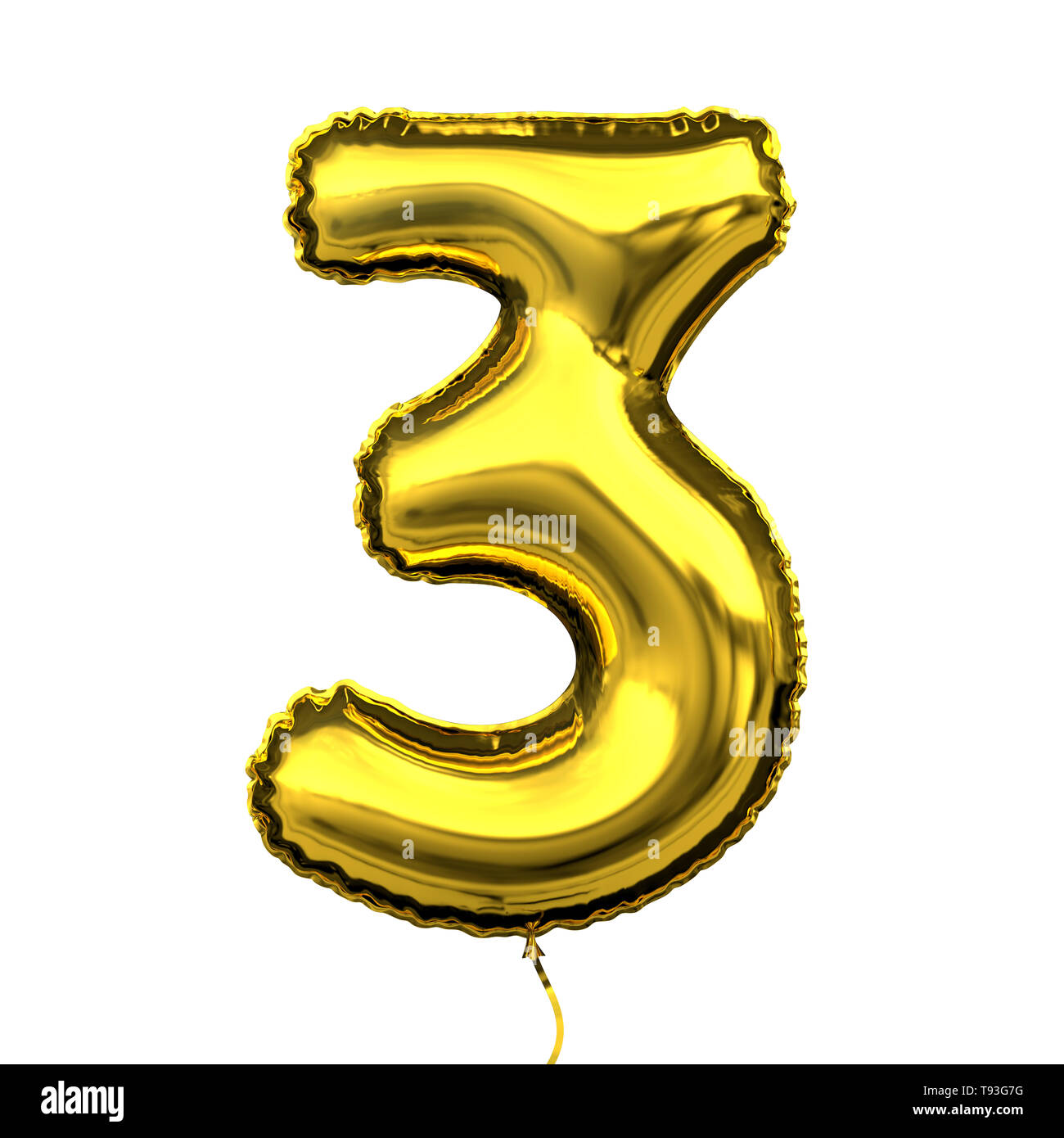 Goldener Metallic Buchstabe Ballon Ziffer Ziffer Zahl - 3D-Abbildung Stockfoto