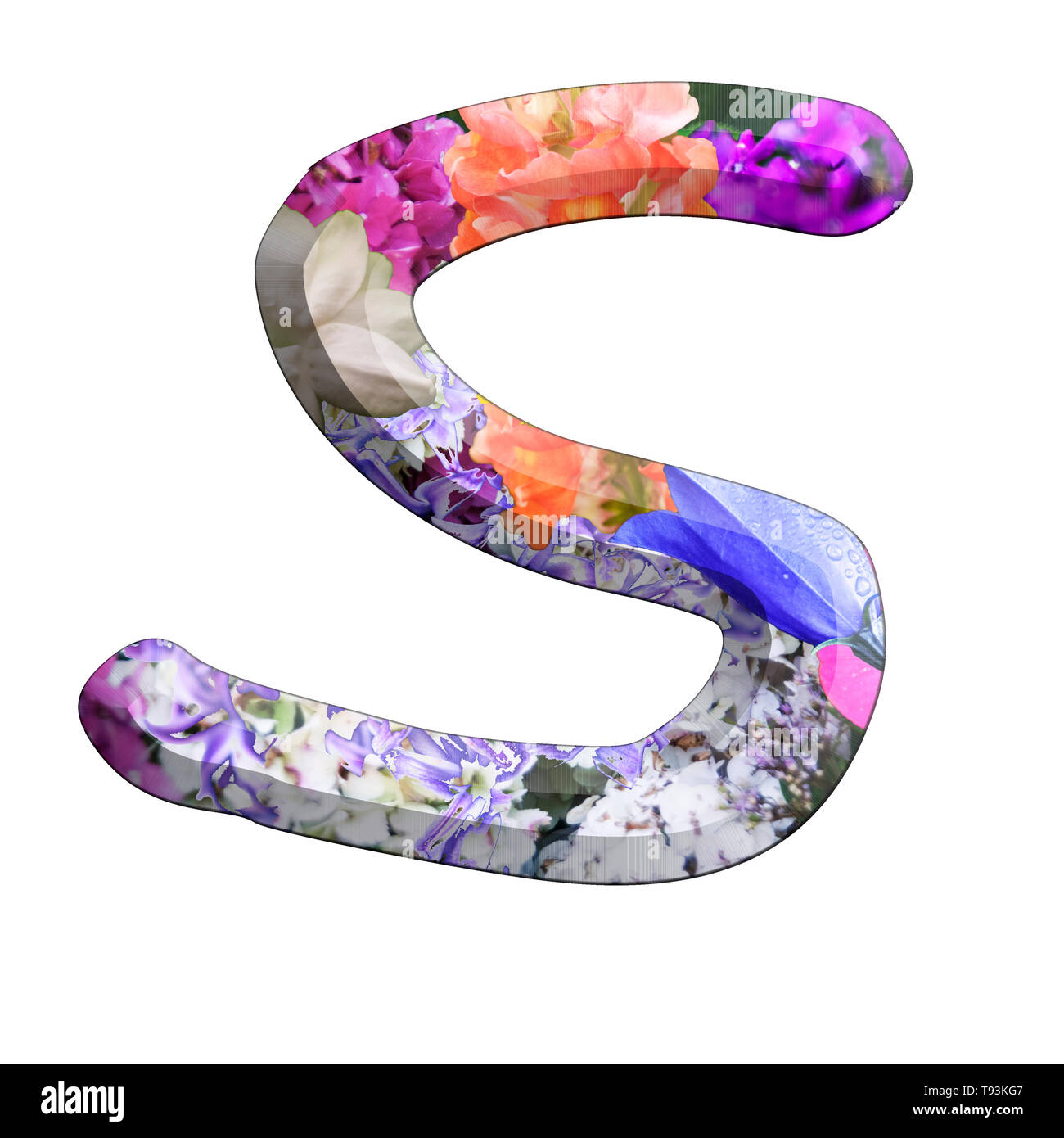 Das Capitol Buchstabe s Teil einer Reihe von Buchstaben, Zahlen und Symbole von 3D Buchstaben mit bunten Blumen Bilder auf weißem Hintergrund Stockfoto