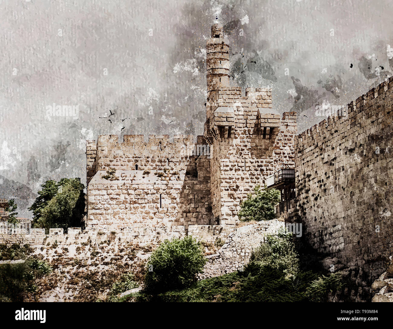 Digital verbesserte Bild von David's Turm in der Altstadt von Jerusalem, Israel Stockfoto