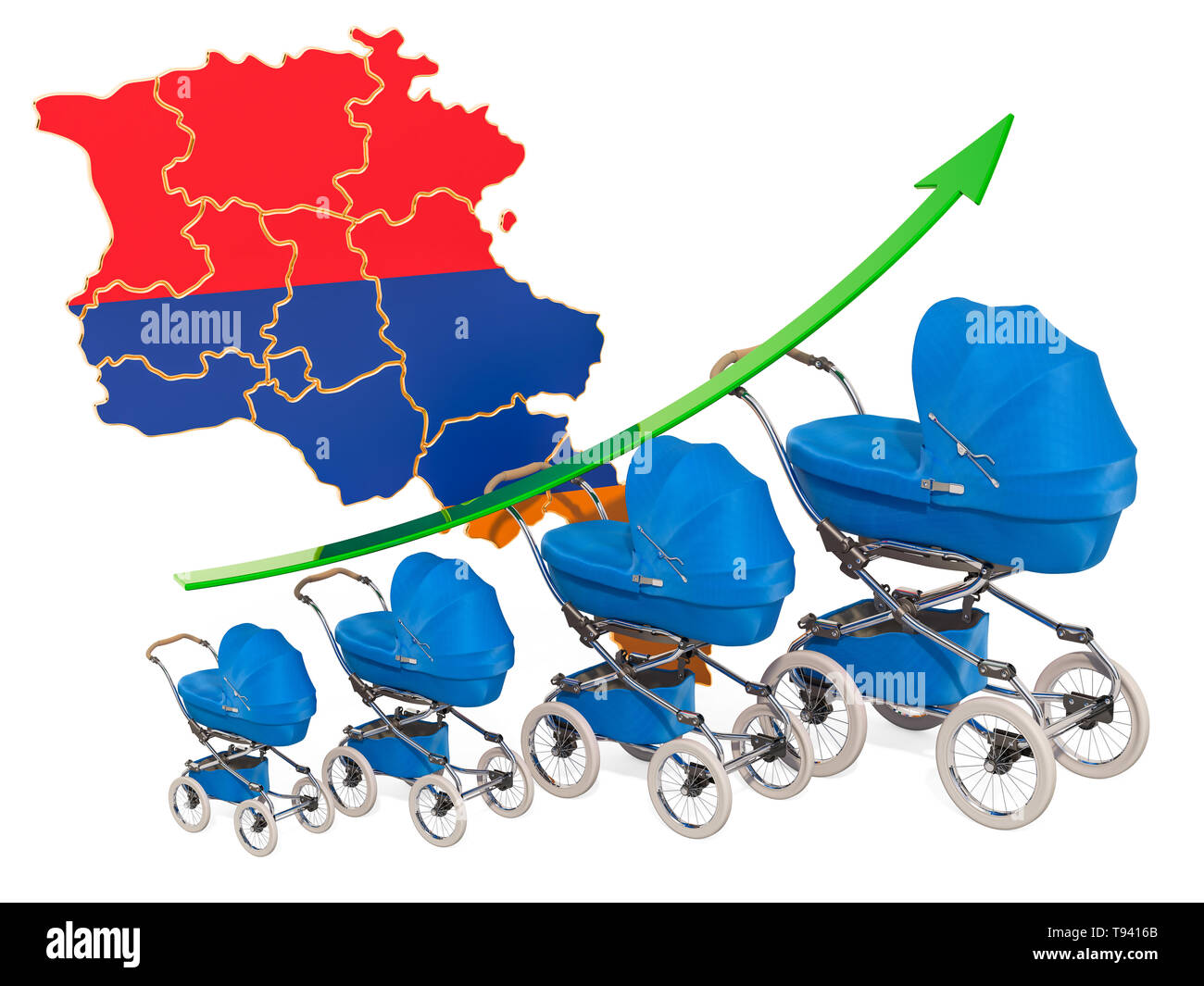 Wachsende Geburtenrate in Armenien, Konzept. 3D-Rendering auf weißem Hintergrund Stockfoto