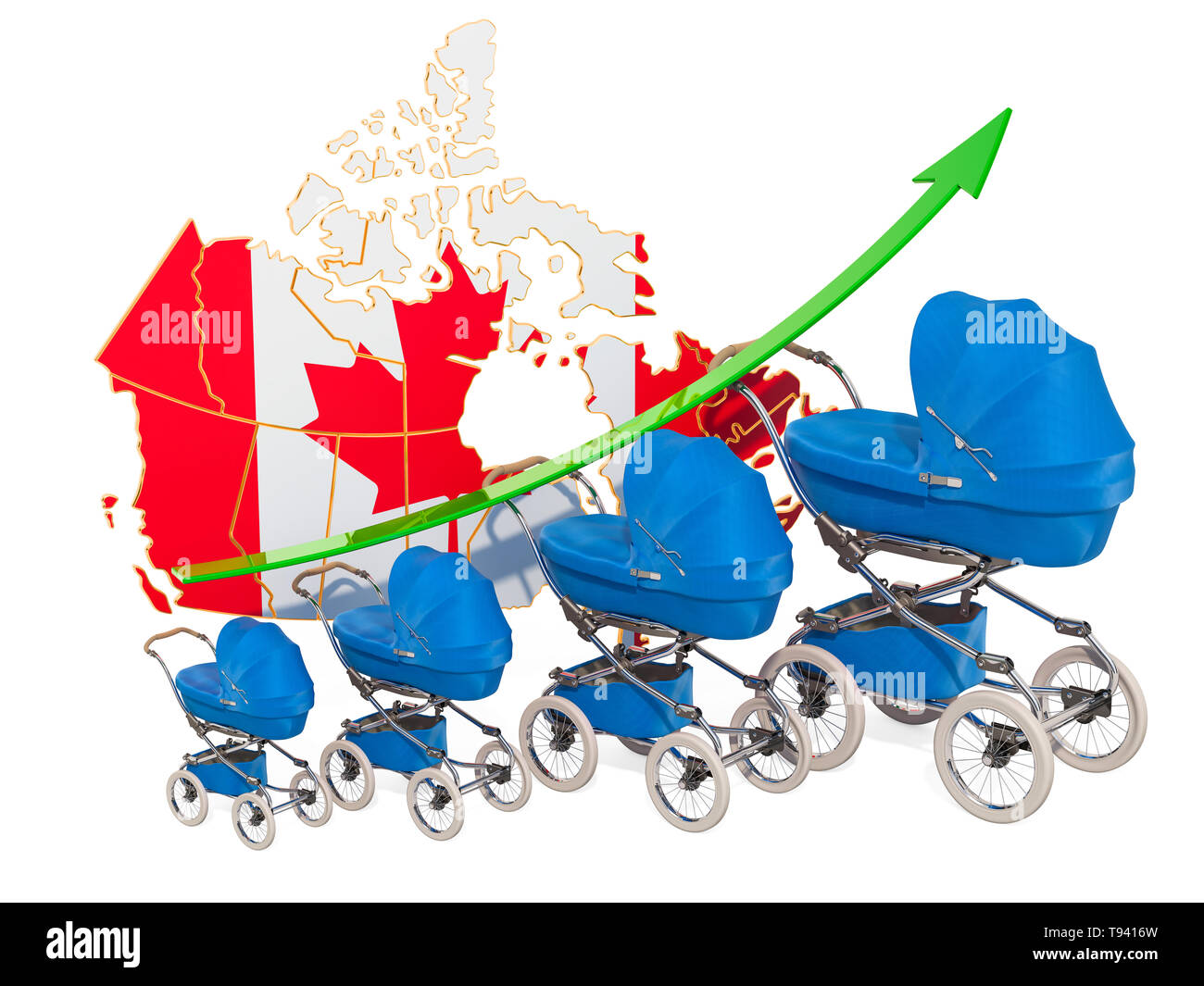 Wachsende Geburtenrate in Kanada, Konzept. 3D-Rendering auf weißem Hintergrund Stockfoto