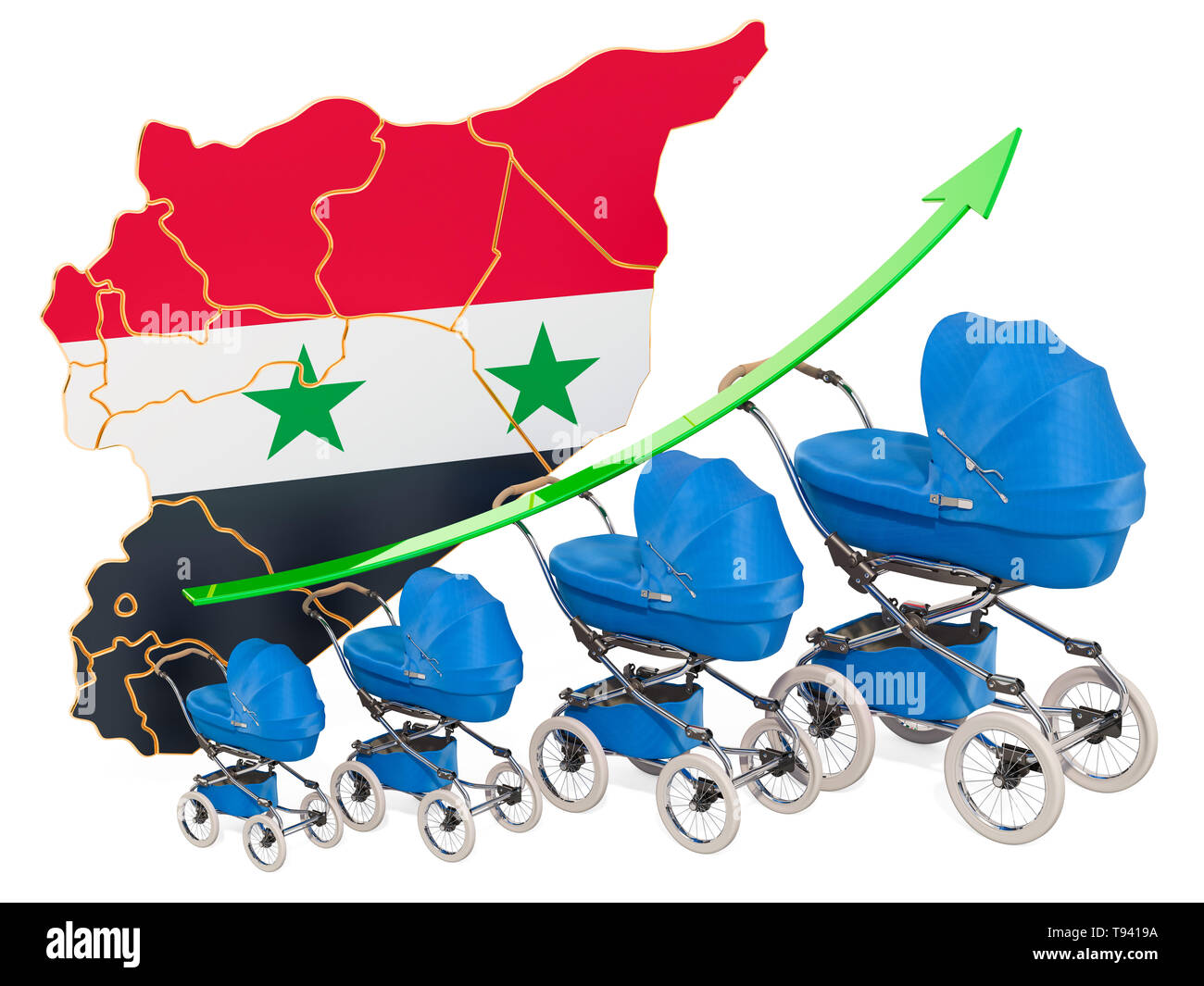 Wachsende Geburtenrate in Syrien, Konzept. 3D-Rendering auf weißem Hintergrund Stockfoto