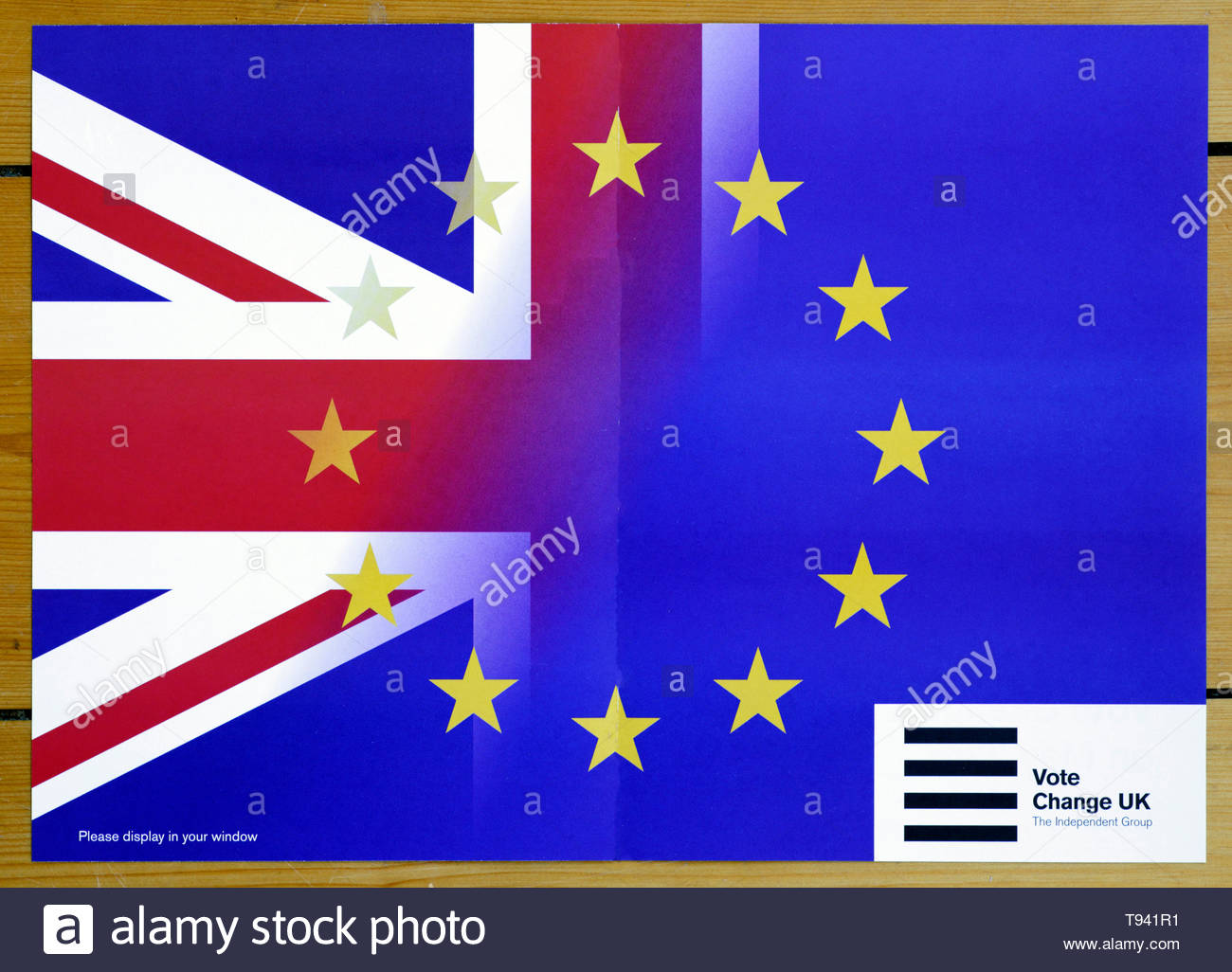Ändern UK Partei Wahlen zum Europäischen Parlament 2019 Kampagne Packungsbeilage Stockfoto