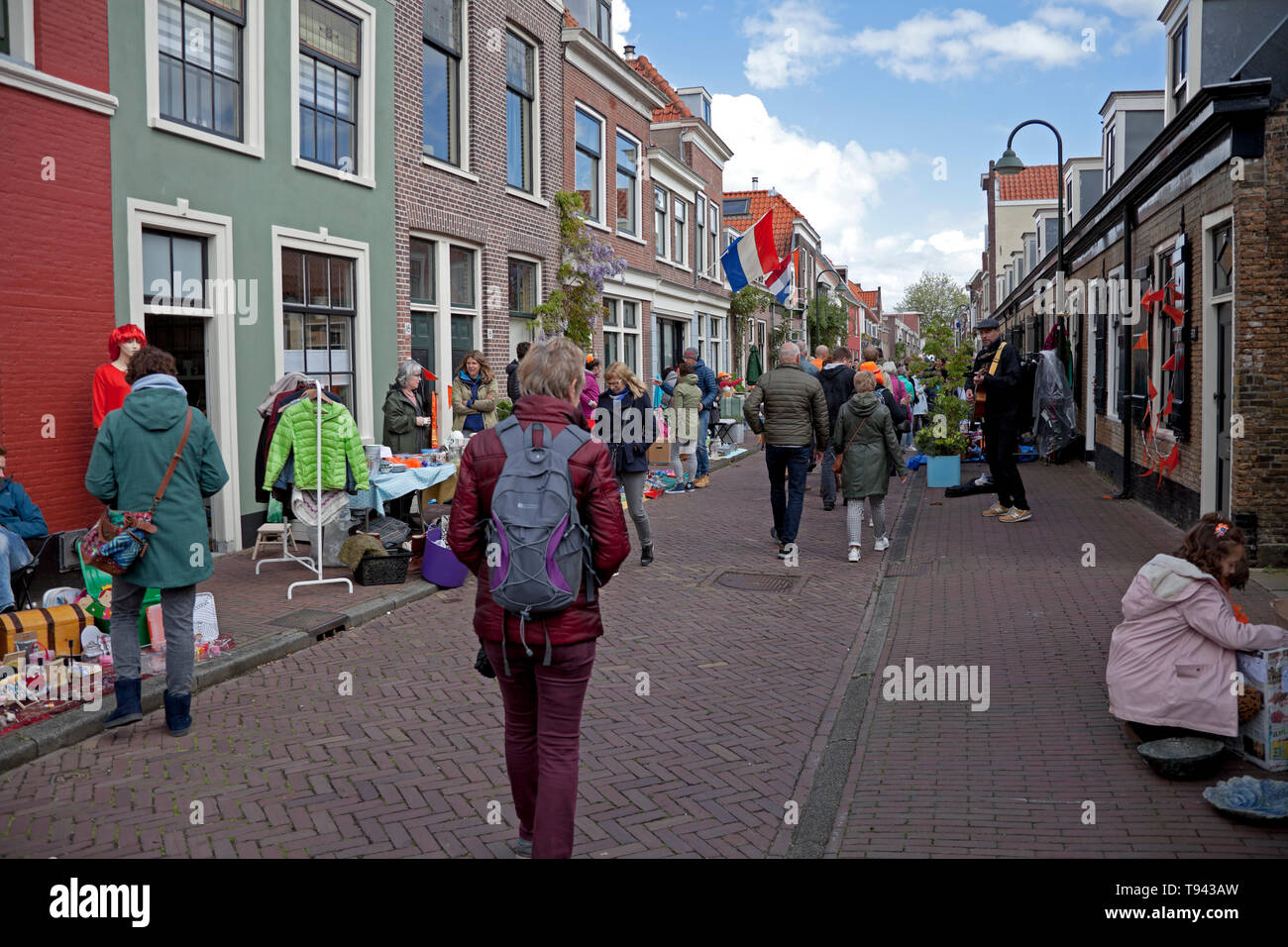 King's Tag, lokale Leute verkaufen von Ständen, Delft, Holland, Niederlande, Europa Stockfoto