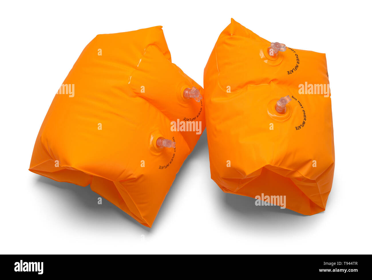 Zwei Orange Schwimmen Arm schwimmt isoliert auf Weiss. Stockfoto