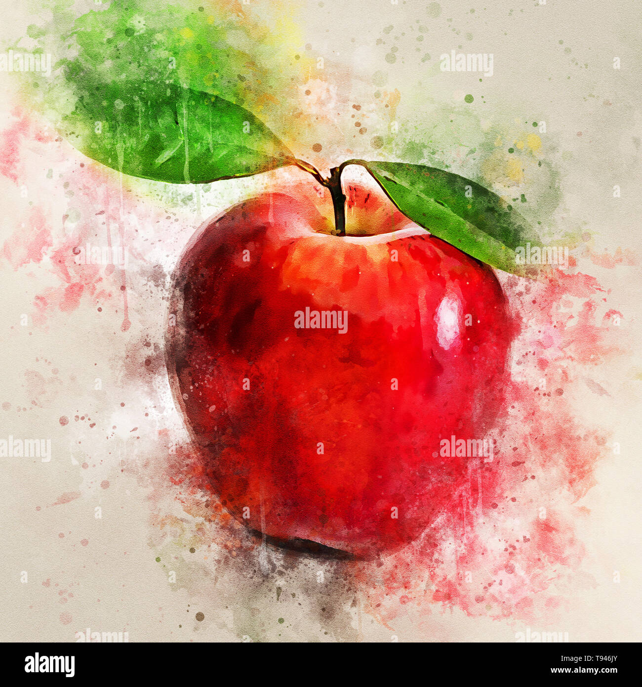 Aquarell von rote Äpfel auf weißem Hintergrund Stockfoto