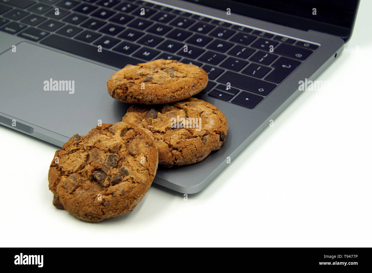 Cookies auf einer Tastatur. Konzept der Internet Cookies. Stockfoto