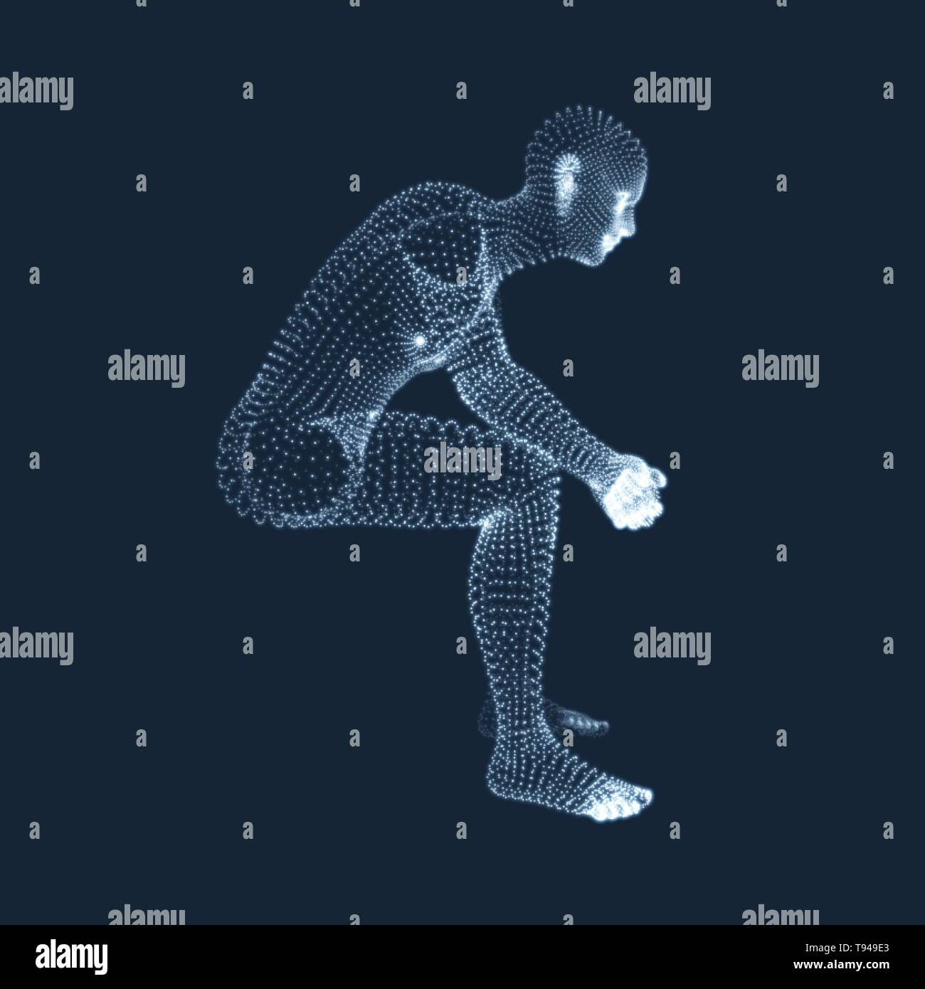 Mann in einem Denker darstellen. 3D-Modell des Menschen. Wirtschaft, Wissenschaft, Psychologie oder Philosophie Vektor Illustration. Stock Vektor