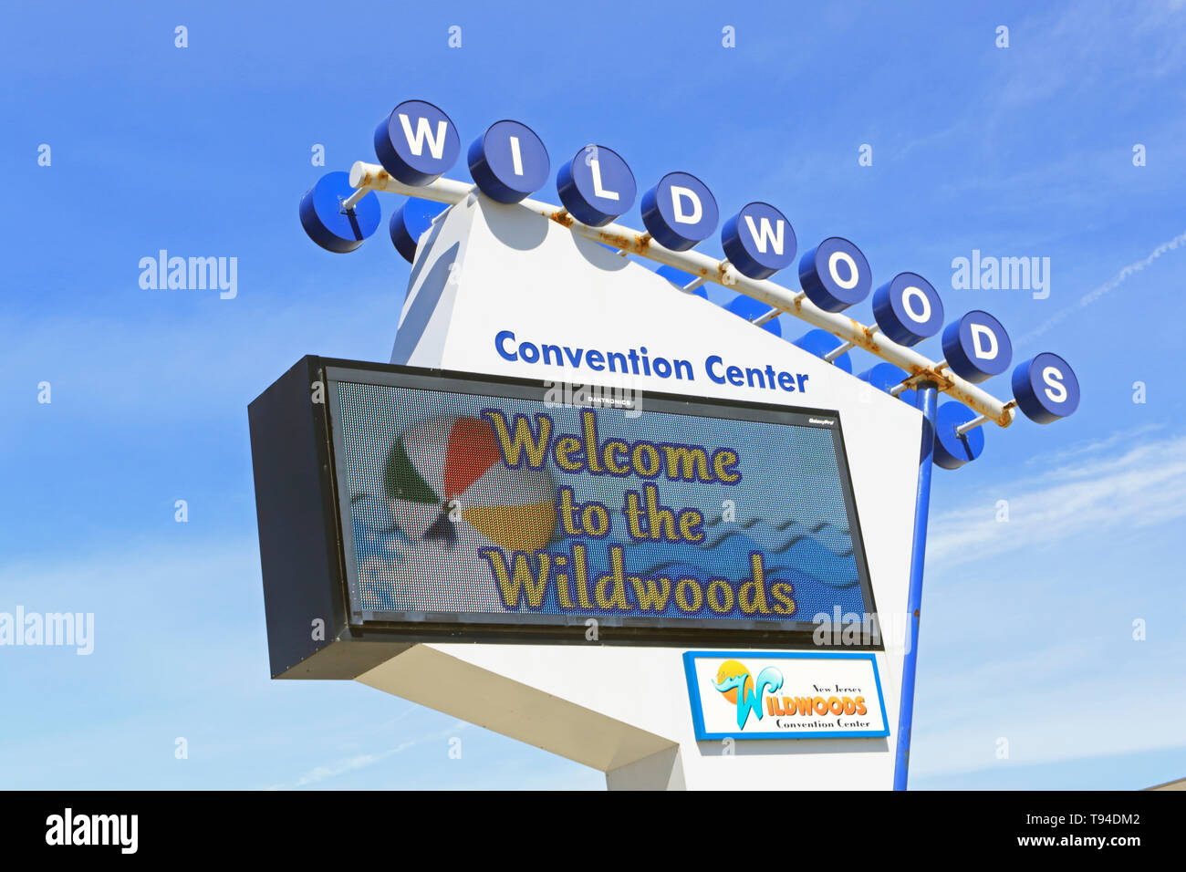 Beschilderungen für die Wildwood Convention Center in Wildwood, New Jersey, USA Stockfoto