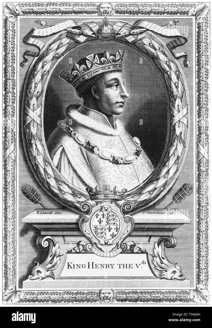 König Heinrich V, Porträt Gravur im Profil, 1700 s Stockfoto