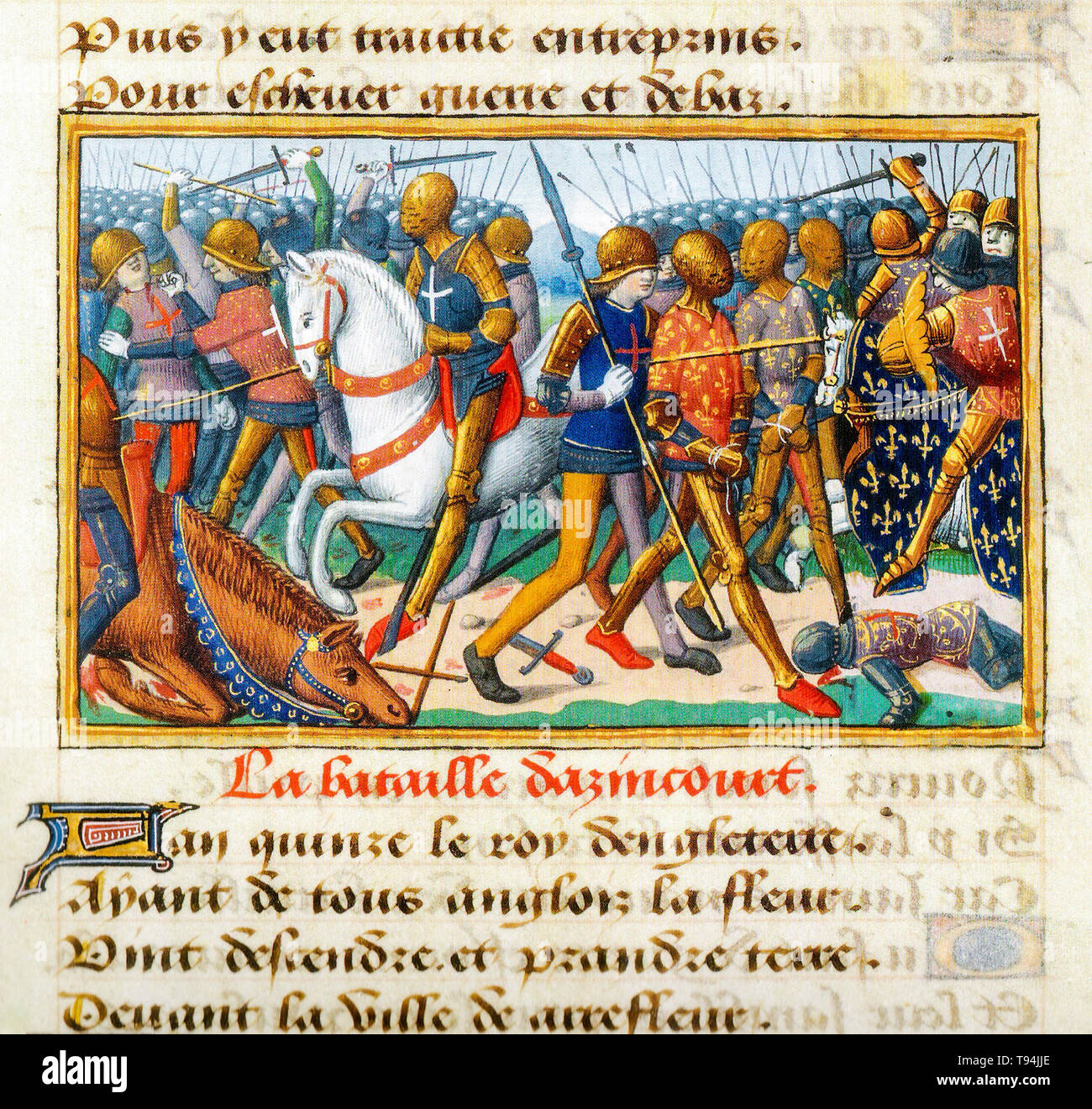 Schlacht von Agincourt, 25.. Oktober 1415, illustrierte Handschrift um 1484 Stockfoto
