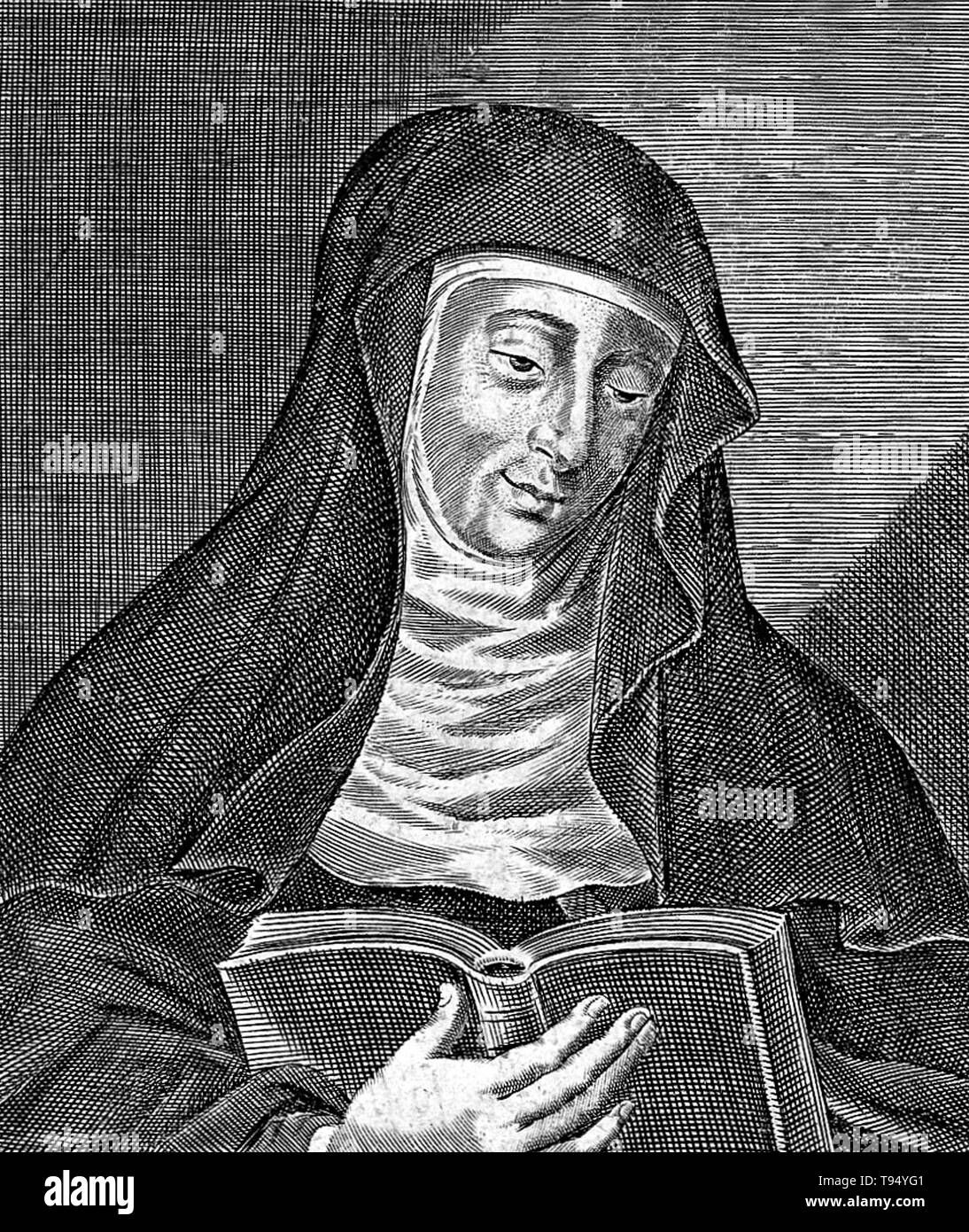 Hildegard von Bingen (1098 - 17. September 1179) war ein deutscher Benediktiner Äbtissin, Autor, Komponist, Philosoph, christliche Mystiker, visionär, und Universalgelehrten. Sie ist der Gründer der wissenschaftlichen Natural History in Deutschland. Eines ihrer Werke als Komponist, der Ordo virtutum, ist ein frühes Beispiel der liturgischen Drama und wohl das älteste erhaltene Moral spielen. Stockfoto