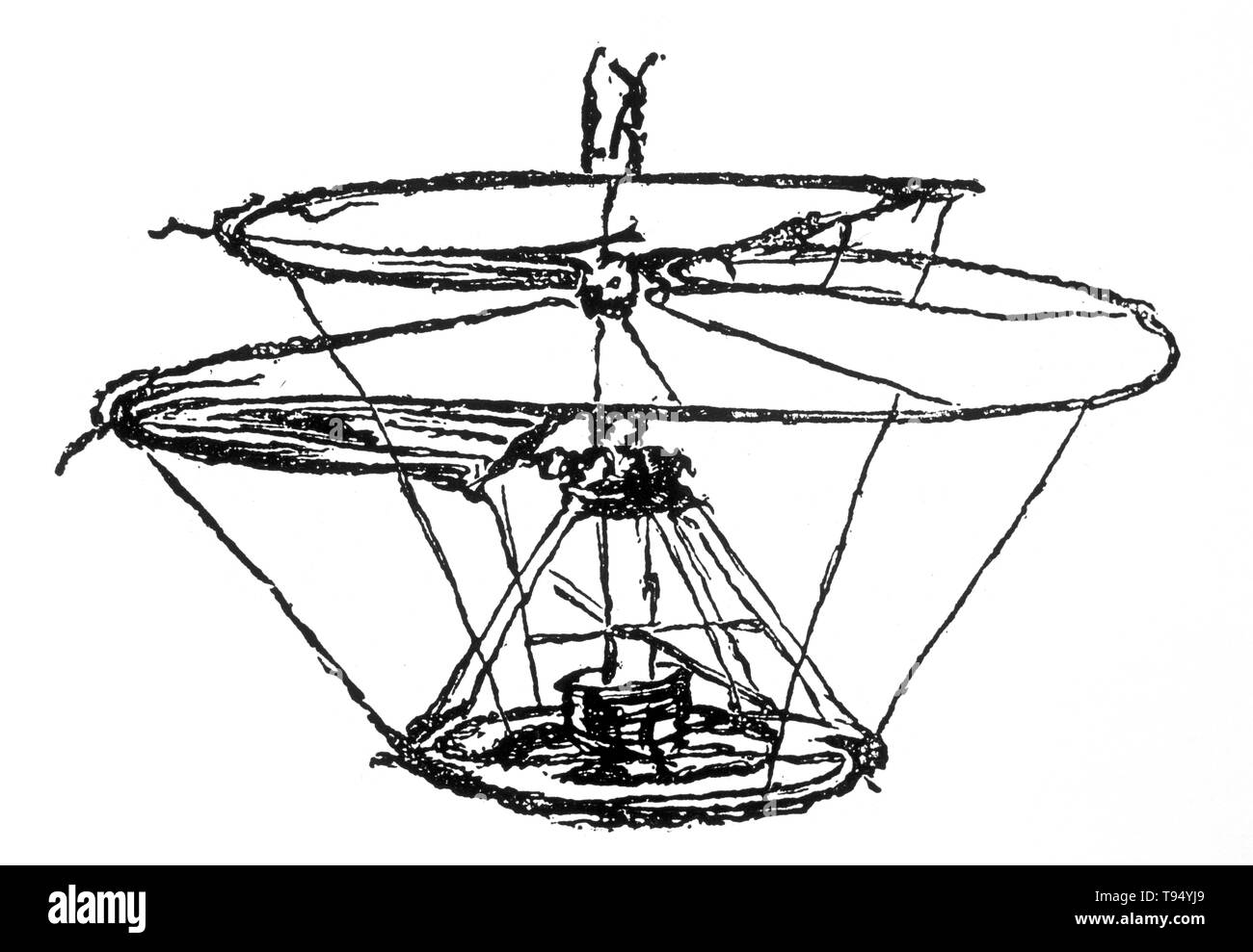 Eine Skizze von Leonardo da Vinci einer fliegenden Maschine als "helical Entlüftungsschraube' oder die 'Luftschraube" bekannt. Es war zu komprimieren Air Flug zu bekommen, ähnlich wie bei modernen Hubschrauber. Stockfoto