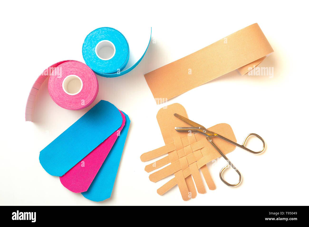 Physiotherapie und therapeutische Tape für das Handgelenk Schmerzen, Schmerzen und Verspannungen. Elastische therapeutische Tape Stockfoto