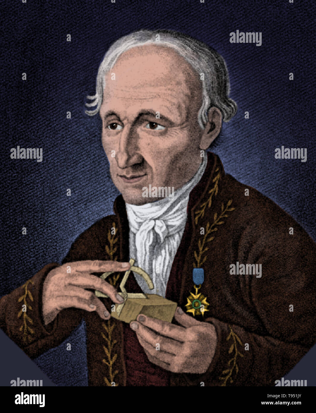 Rene nur Hauy (Februar 28, 1743 - Juni 3, 1822) war ein französischer Mineraloge und Römisch-katholischen Priester geweiht. Sein Interesse in der Kristallographie ergaben sich aus den zufälligen brach ein Stück von Calcit. Bei der Untersuchung entdeckte er, dass sie gespalten entlang gerade Flugzeuge, die bei konstantem Winkel traf. Er brach mehr Stücke von Calcit und fand, dass, unabhängig von der ursprünglichen Form, die zerbrochenen Fragmente konsequent Rhomboedrisch waren, die zu seiner Theorie der Kristallstruktur. Stockfoto