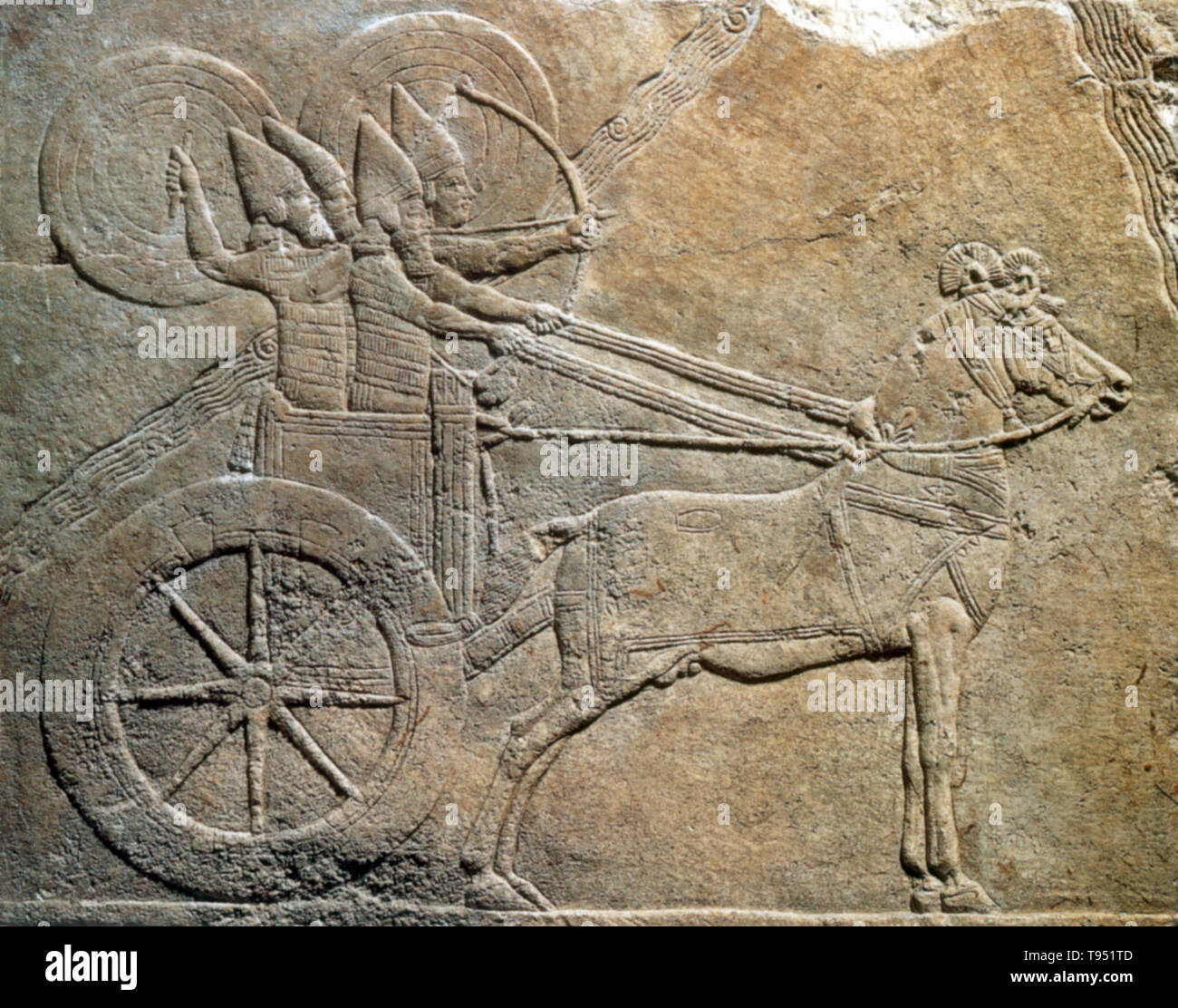 Alabaster wall Relief, Teil einer größeren Entlastung, stellt die militärische Kampagne des assyrischen Königs Ashurbanibal gegen die Elamiter Stadt Hamanu. Stockfoto