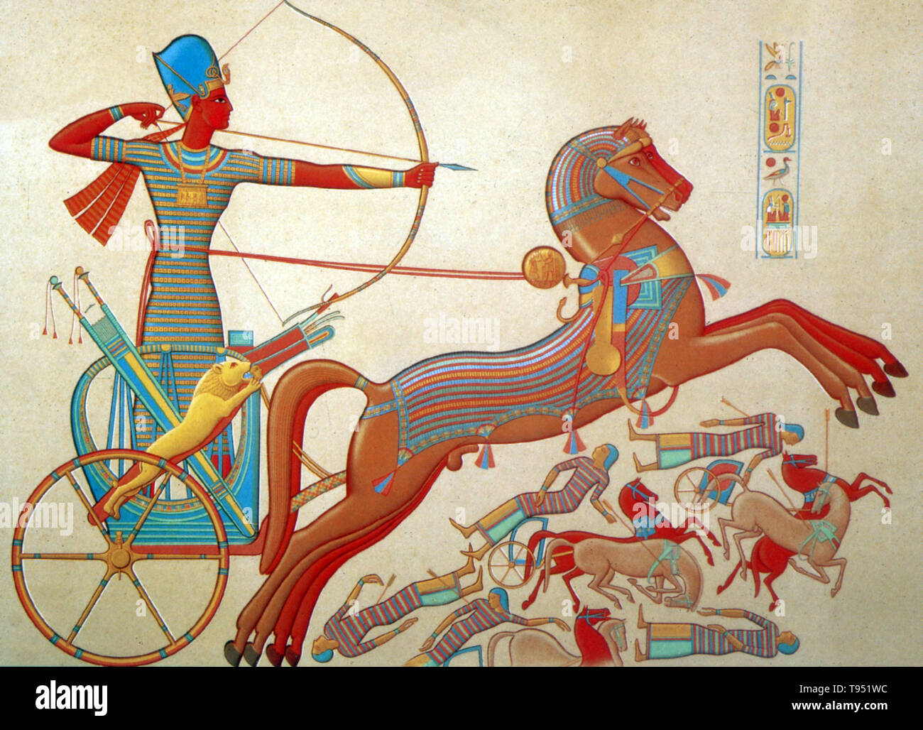 Die Schlacht von Kadesch fand zwischen den Kräften des ägyptischen Reiches unter Ramses II. und dem Hethiterreich unter Muwatalli II an der Stadt von kades am Orontes, gerade vor der See in der Nähe von Homs die moderne Syrisch-Grenze. Die Schlacht ist in der Regel bis 1274 v. Chr. in den konventionellen ägyptische Chronologie datiert, und ist der Kampf in der aufgezeichneten Geschichte, für die Details der Taktik und Formationen bekannt sind. Stockfoto