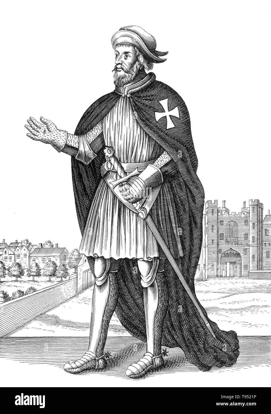 Ritter Hospitalier. Die Reihenfolge der Ritter von das Krankenhaus des Heiligen Johannes von Jerusalem entstand im frühen 12. Jahrhundert, in der Zeit der großen monastischen Reformation, als eine Gruppe von Personen mit einem Amalfitan Krankenhaus im muristan Viertel von Jerusalem, Johannes dem Täufer geweiht und um 1023 von Gerard Thom gegründet Pflege für Kranke, Arme oder verletzte Pilger ins Heilige Land kommen zur Verfügung zu stellen. Stockfoto