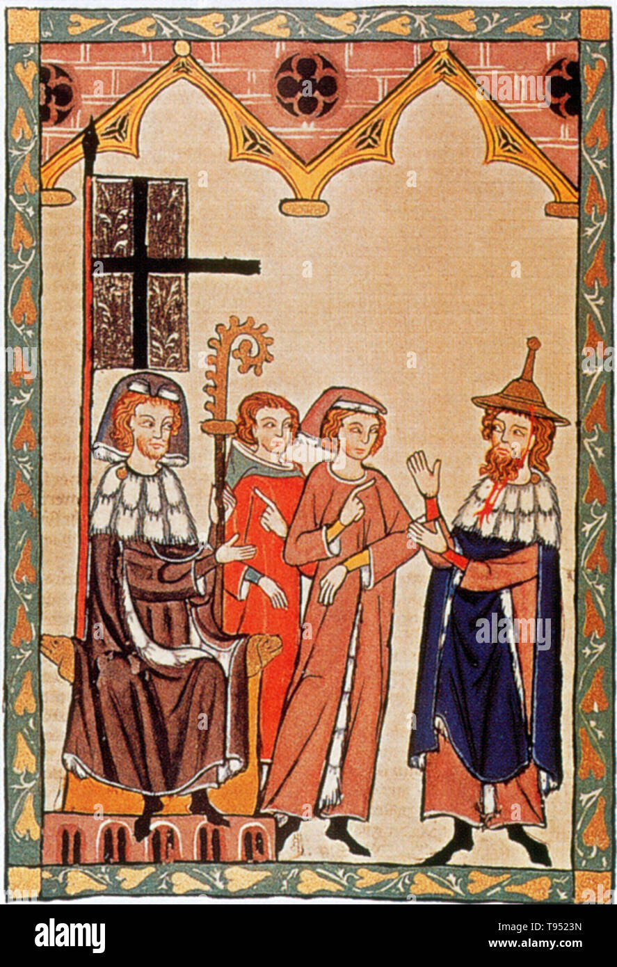 Susskind von trimberg ist der Autor von sechs Gedichte in der Codex Manesse. Die Gedichte bis in die zweite Hälfte des 14. Jahrhunderts, und wenn ihre angebliche Thema historisch ist, würde er der erste dokumentierte jüdische Dichter der Deutschen Sprache. Es gibt keine Aufzeichnungen über susskind's Leben und noch nicht einmal der Nachweis, dass die Gedichte unter seinem Namen aufgezeichnet werden von einem einzigen Thema. Stockfoto