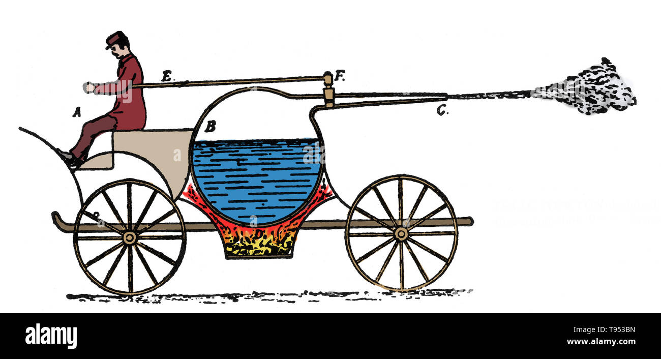 Dampfgetriebenen Fahrzeug von Gravesande, 1720 konzipiert. Willem Jacob's Gravesande (September 26, 1688 - 28. Februar 1742) war ein niederländischer Jurist und Philosoph, für die Entwicklung von experimentellen Demonstrationen von den Gesetzen der klassischen Mechanik erinnert. Stockfoto