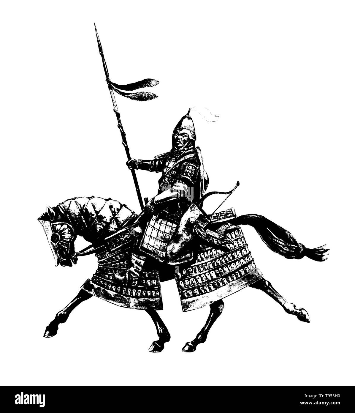 Mongolischen Krieger. Mittelalterliche Kavallerie Abbildung. Historische Illustration. Stockfoto