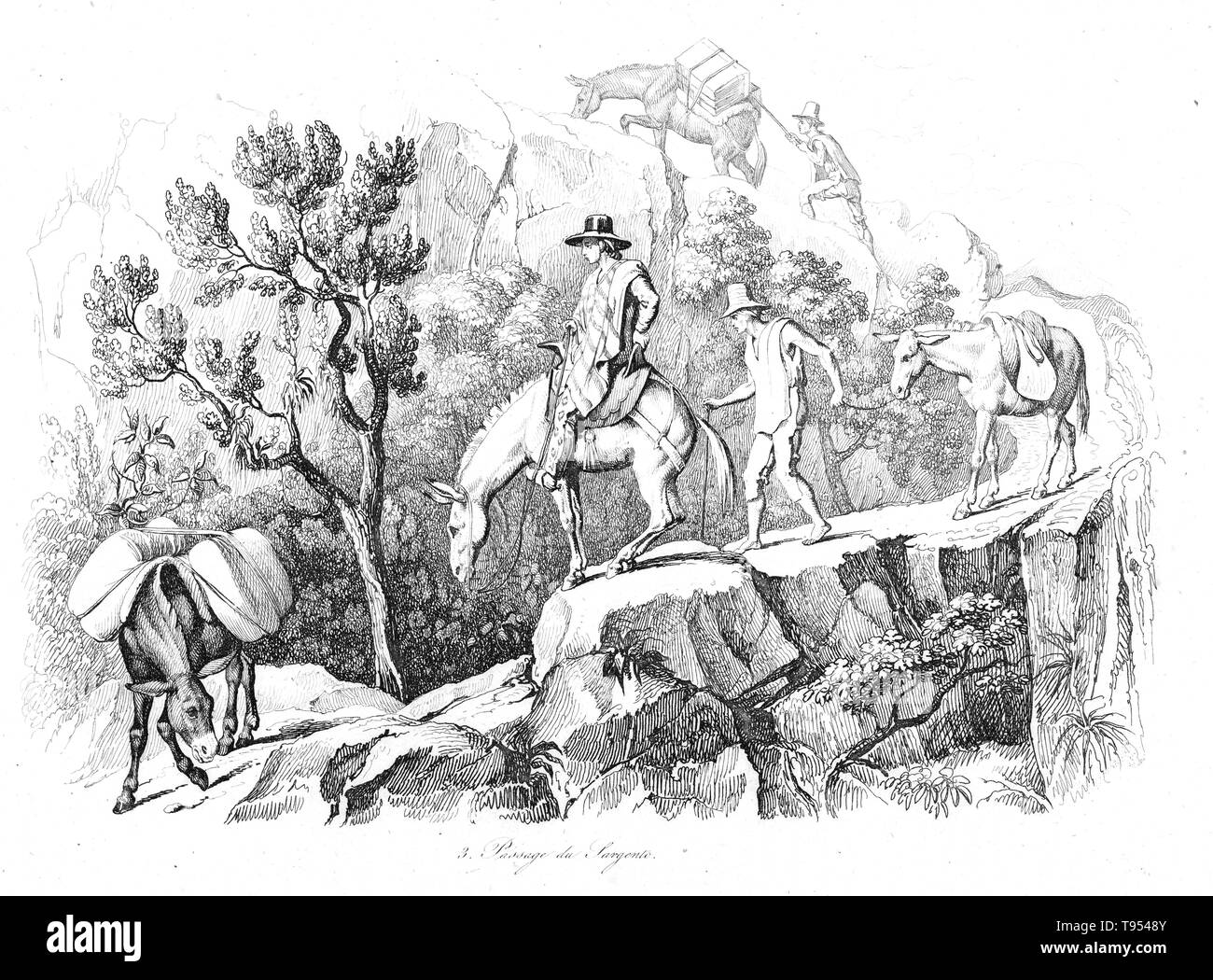 Die Entdecker und Naturforscher Alexander von Humboldt Reisen auf Maultieren in den Anden. Humboldt (1769-1859) war ein preußischer Geograph, Naturforscher und Entdecker. Seine quantitative Arbeit auf botanische Geographie legte den Grundstein für das Feld der Biogeographie. Zwischen 1799 und 1804, Humboldt reiste in Lateinamerika, untersuchen und beschreiben Sie zum ersten Mal in einer Art und Weise, in der Regel als eine moderne wissenschaftliche Punkt zu sein. Stockfoto