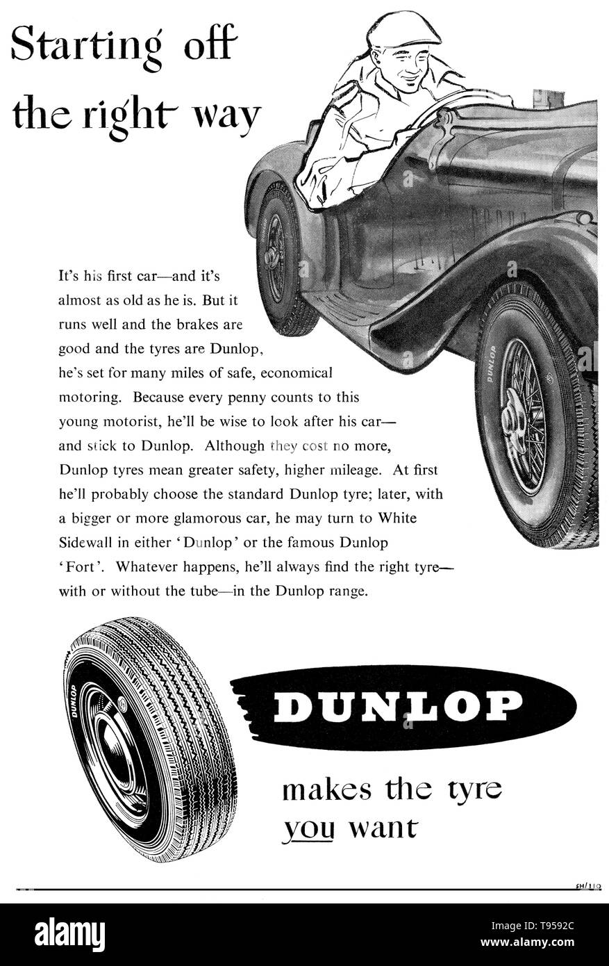 1955 britischen Werbung für Dunlop Reifen. Stockfoto