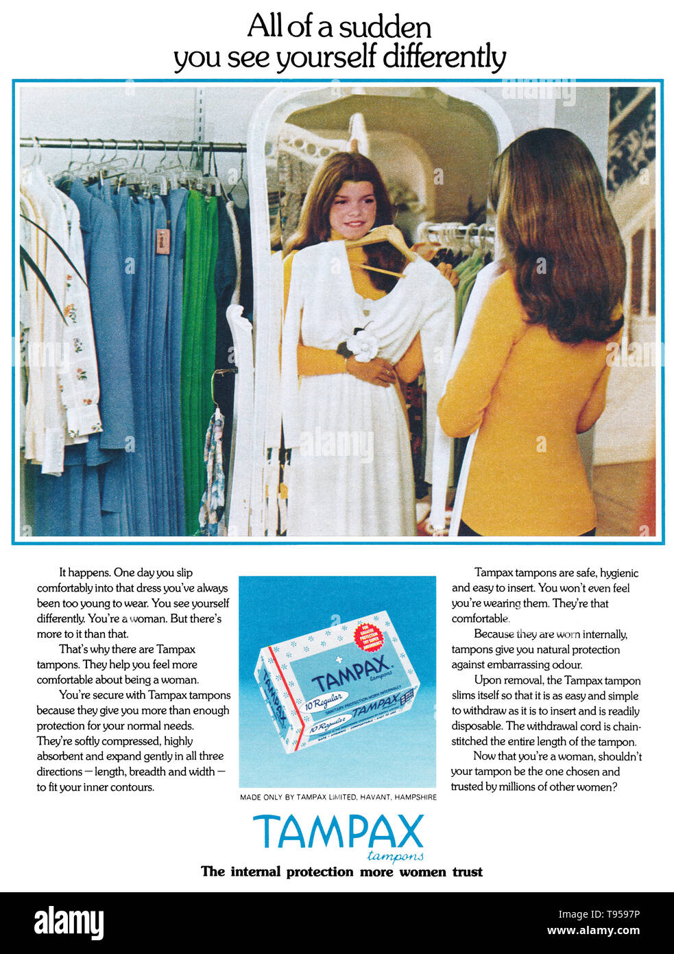 1976 britischen Werbung für Tampax. Stockfoto
