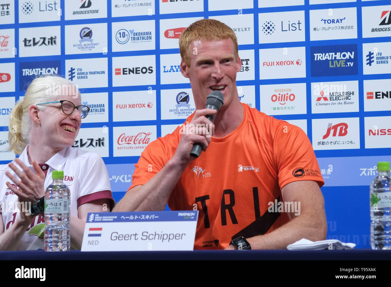 Elite, Paratriathlon Geert Schipper: Mai 16, 2019, Yokohama, Japan: Pressekonferenz für die 2019 ITU World Triathlon und Paratriathlon Yokohama im Monterey Hotel in Yokohama, Japan. Das Rennen wird auf 18.-19. Mai 2019 in der Nähe von Yamashita Park in Yokohama statt. Quelle: Michael Steinebach/LBA/Alamy leben Nachrichten Stockfoto