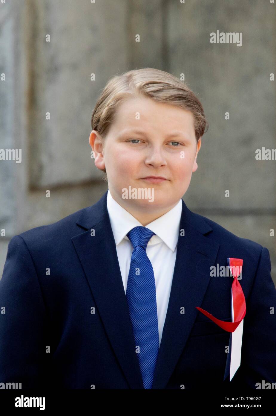 Asker, Norwegen. 17 Mai, 2019. Prinz Sverre Magnus von Norwegen an ihrem Wohnsitz Skaugum in Asker, am 17. Mai 2019, die Teilnahme an der Feier des Nationalen Tag der Norwegen Quelle: Albert Nieboer/Niederlande/Point de Vue |/dpa/Alamy leben Nachrichten Stockfoto