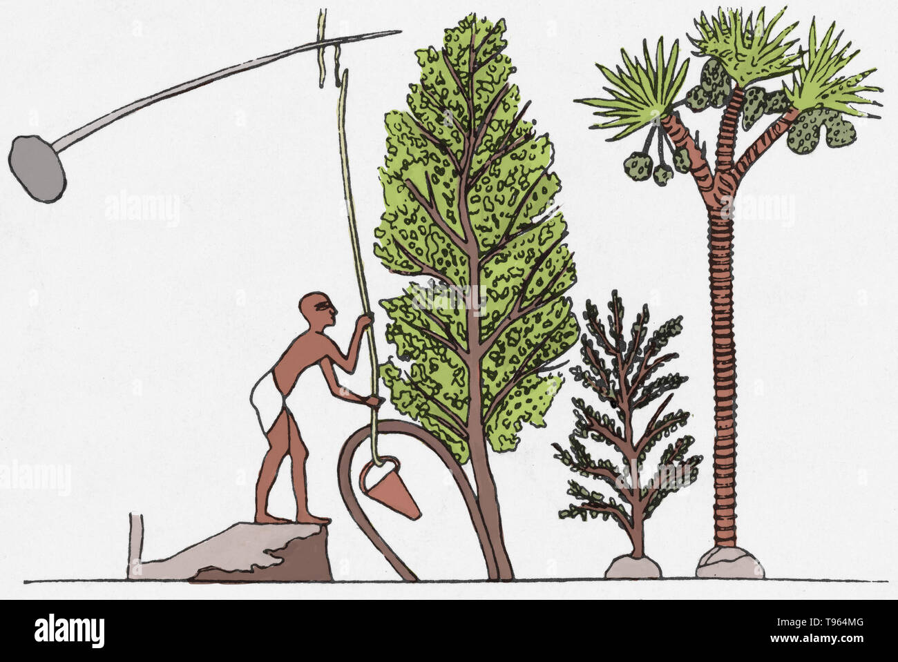 Eine Darstellung, die frühe Versuche, Wasser von der Quelle zu entfernen. Stockfoto