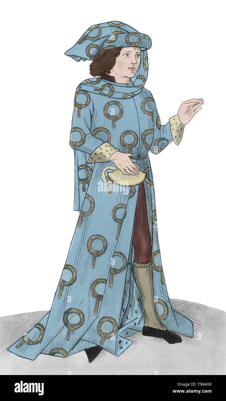 König Edward III. gegründet, um die Reihenfolge der Strumpfband um die Zeit von seinen Anspruch auf den französischen Thron (1348). Die früheste schriftliche Erwähnung der Auftrag wird im Tirant lo Blanch, einem ritterlichen Romantik in Katalanisch geschrieben vor allem von Valencia Joanot Martorell gefunden. Es wurde erstmals 1490 veröffentlicht. Dieses Buch widmet ein Kapitel mit der Beschreibung der Herkunft der Reihenfolge der Strumpfband. Verschiedene Legenden, die für den Ursprung der Reihenfolge. Stockfoto