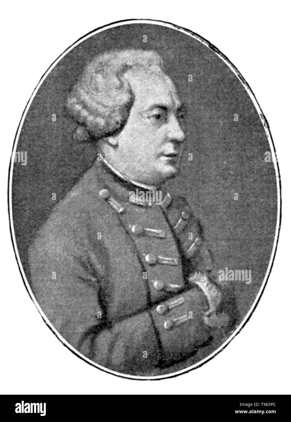 Charles-Geneviève-louis-auguste-André-Timothée d'Éon de Beaumont (5. Oktober 1728 - 21.Mai 1810), in der Regel bekannt als der Chevalier d'Éon, war ein französischer Diplomat, Spy, Freimaurer und Soldaten, die im Siebenjährigen Krieg kämpfte. D'Éon hatte Androgyne physikalische Eigenschaften und natürlichen Fähigkeiten als nachahmen, gute Funktionen für ein Spion. Stockfoto