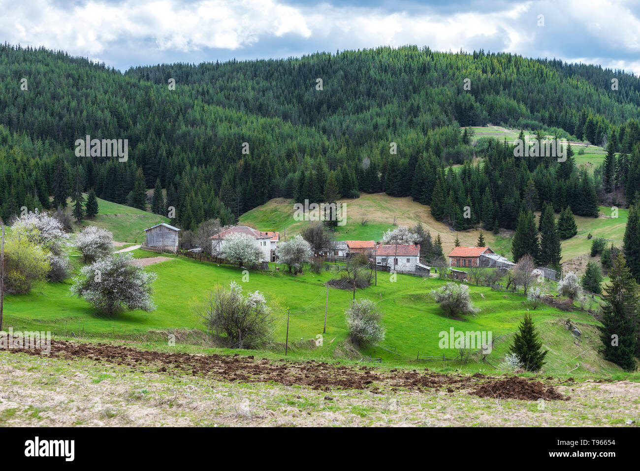 Kleines Dorf in den Rhodopen Gebirge, Bulgarien Stockfoto