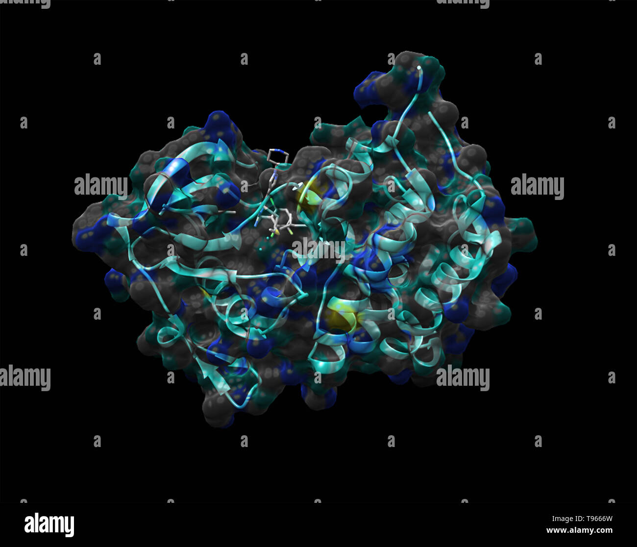 3D-Darstellung der Anaplastischen Lymphom Kinase mit crizotinib. Stockfoto