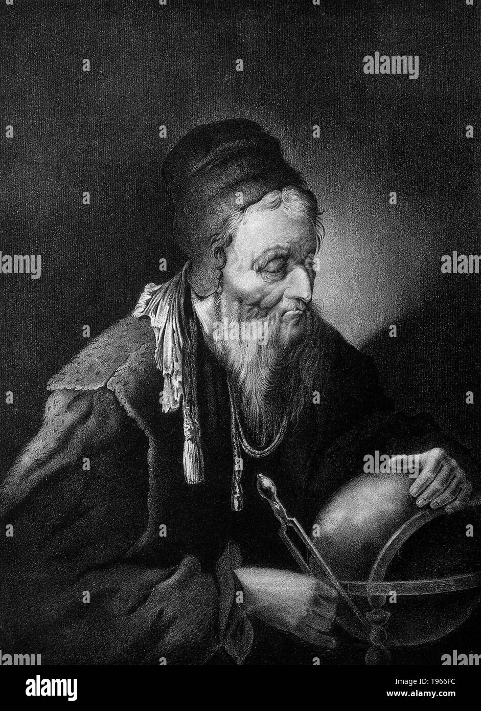 Michel De Nostredame alias Nostradamus (Dezember 14 oder 21 1503 - Juli 2, 1566) war ein französischer Apotheker und renommierte Sehers. Er schrieb ein Almanach für 1550 und als Ergebnis ihrer Erfolg, fuhr fort, sie schreiben für die künftigen Jahre, als er begann seine Arbeit als Astrologe für verschiedene wohlhabende Mäzene. Seine Les Propheties, eine Sammlung von 942 poetische Vierzeiler Vorhersage zukünftiger Ereignisse. Sein Buch, die zum ersten Mal im Jahre 1555 veröffentlicht wurde, hat selten Vergriffen seit seinem Tod gewesen. Stockfoto