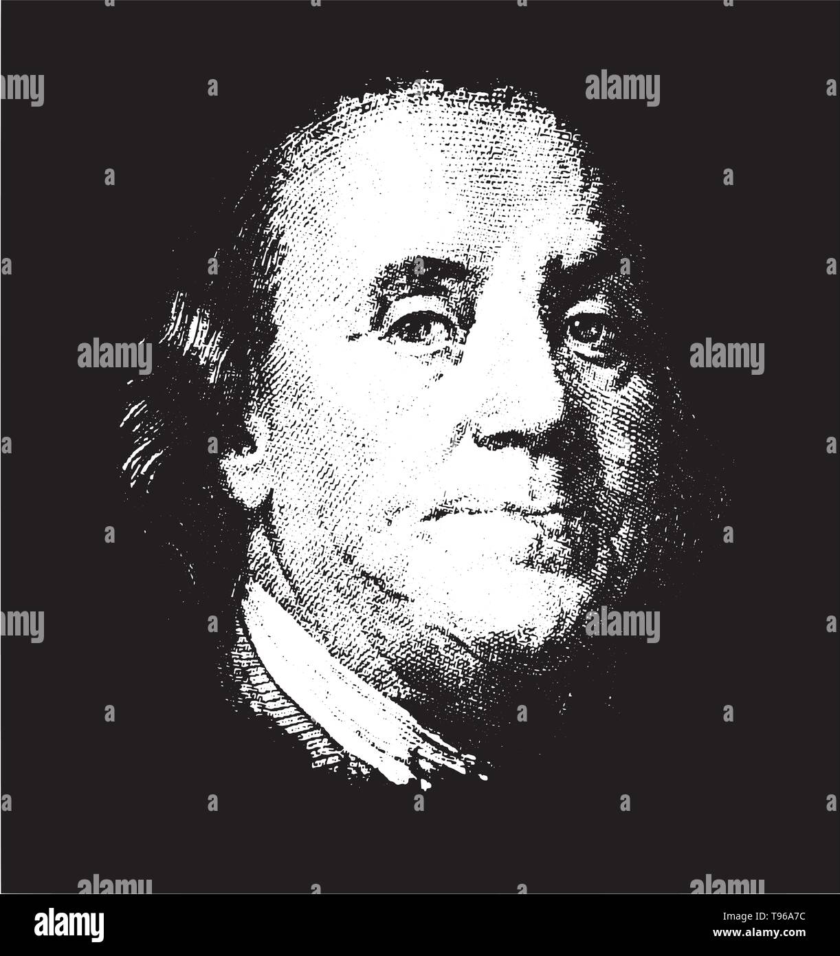 Porträt von US-Präsident Benjamin Franklin Vektor tracing Eps 10 auf Schwarz Stock Vektor
