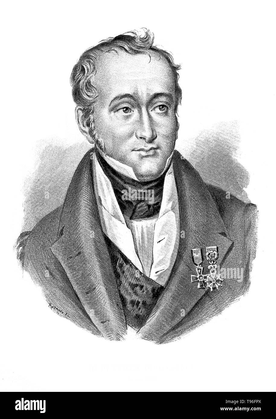 Guillaume Dupuytren Medaillen tragen. Baron Guillaume Dupuytren (5. Oktober 1777 bis 8. Februar 1835) war ein französischer Anatom und Chirurg. Obwohl er viel Wertschätzung für die Behandlung von Napoleon Bonaparte, Hämorrhoiden gewonnen, ist er heute für seine Beschreibung der Dupuytren kontraktur's, die nach ihm und er erstmals auf im Jahr 1831 und veröffentlicht in der Fachzeitschrift "The Lancet" im Jahr 1834 mit dem Namen bekannt ist. Dupuytren war einer der ersten Chirurgen, erfolgreich ein hirnabszesse mittels Trepanation, in dem ein Loch in den Schädel geschnitten wird, ablassen, und er verwendete auch die Methode, die Anfälle zu behandeln. Stockfoto